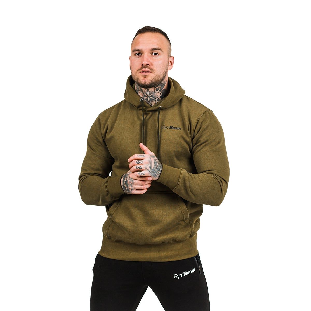 GymBeam Felpa uomo Athlete Military Green Black regular con cappuccio