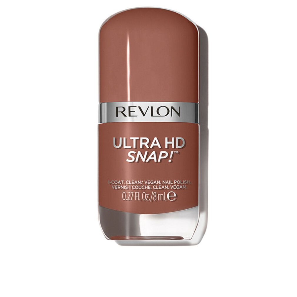 Flacone di smalto marrone-beige. Logo "Revlon Ultra HD Snap!". Indicazione "0.27 fl. oz./8 ml".