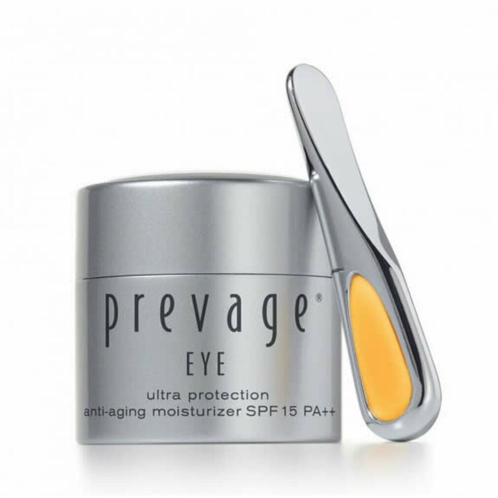 Vasetto di crema con applicatore. Scritta: Prevage Eye, ultra protection, anti-aging moisturizer SPF 15 PA++.