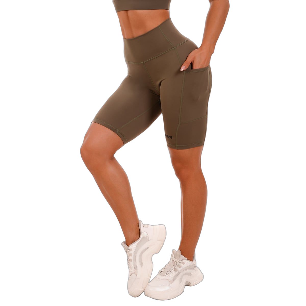 GymBeam Pantaloncini biker donna vita alta slim Olive
