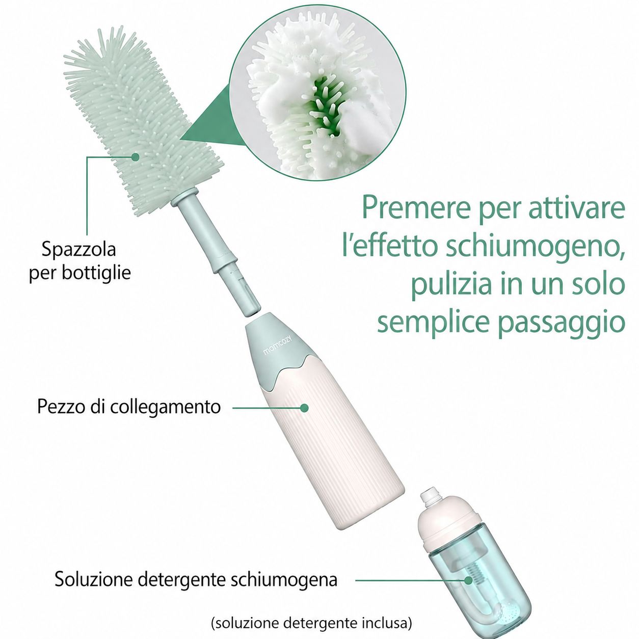 Set di spazzole per biberon Momcozy con tecnologia a pressione schiumogena
