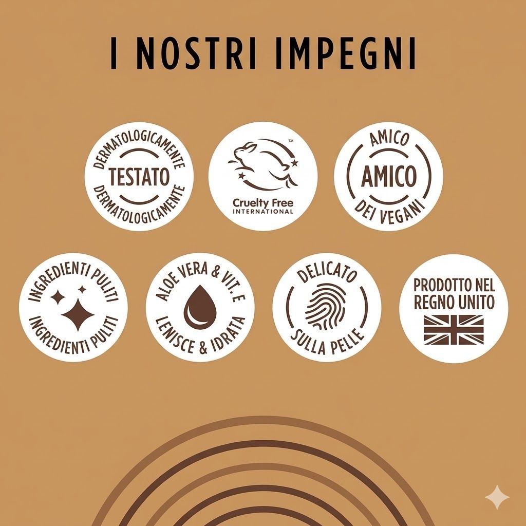 Sigilli: Dermatologicamente testato, Cruelty Free, Vegano, Ingredienti puliti, Aloe Vera, Skin Kind, Made in the UK.