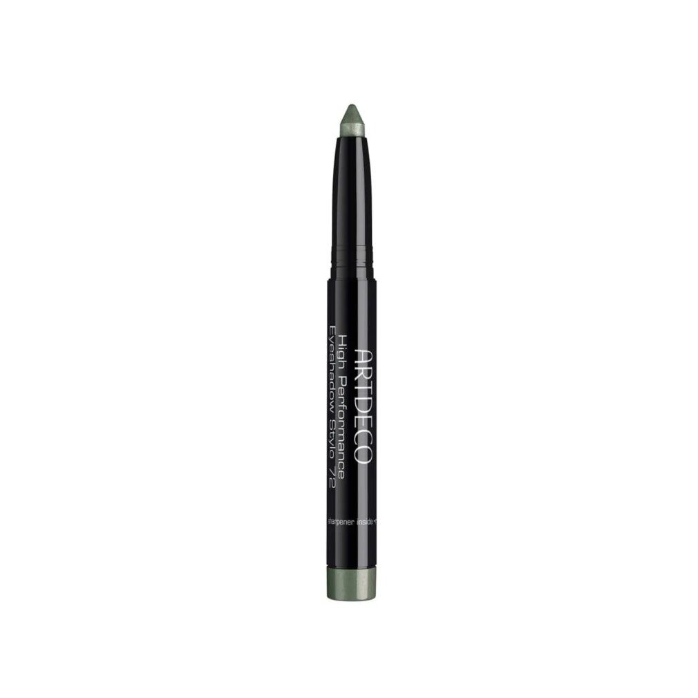 Artdeco High Performance Eyeshadow Stylo 72. Matita verde con astuccio nero. Nome del prodotto e marchio visibili.