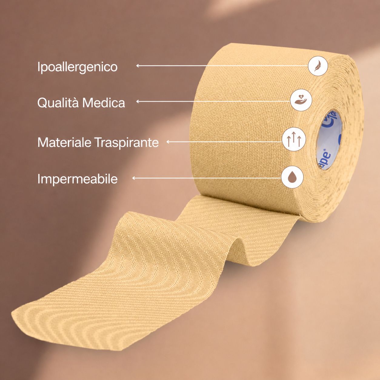 Rotolo di Kinesiology Tape Cure Tape Beauty in primo piano sulla texture.