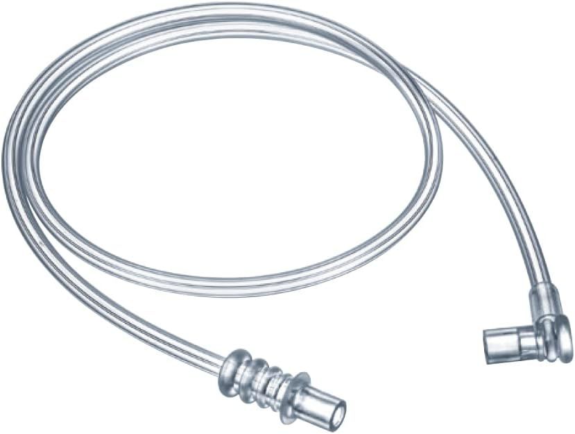 Tubo trasparente per inalatore. Due estremità con raccordi. Materiale flessibile.