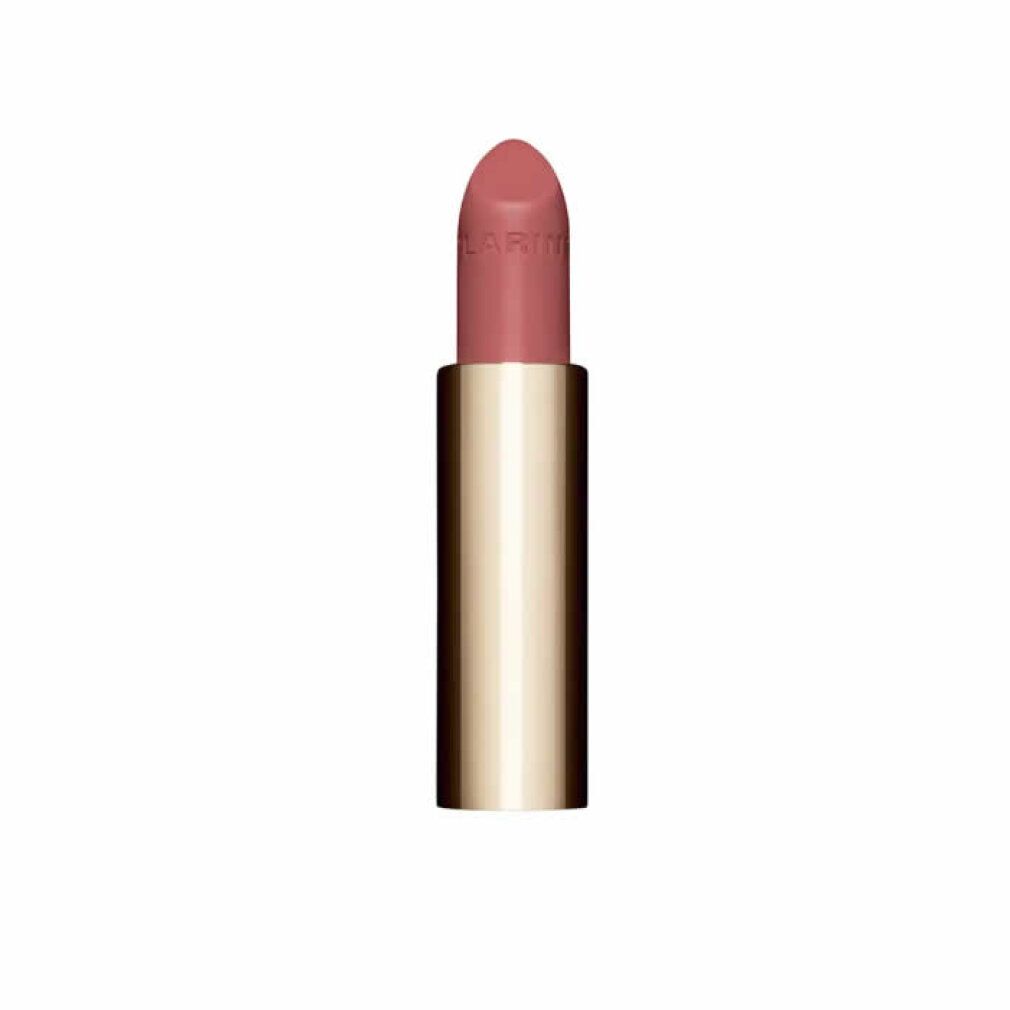 Rossetto rosa con astuccio dorato. Lo stick è parzialmente estratto.