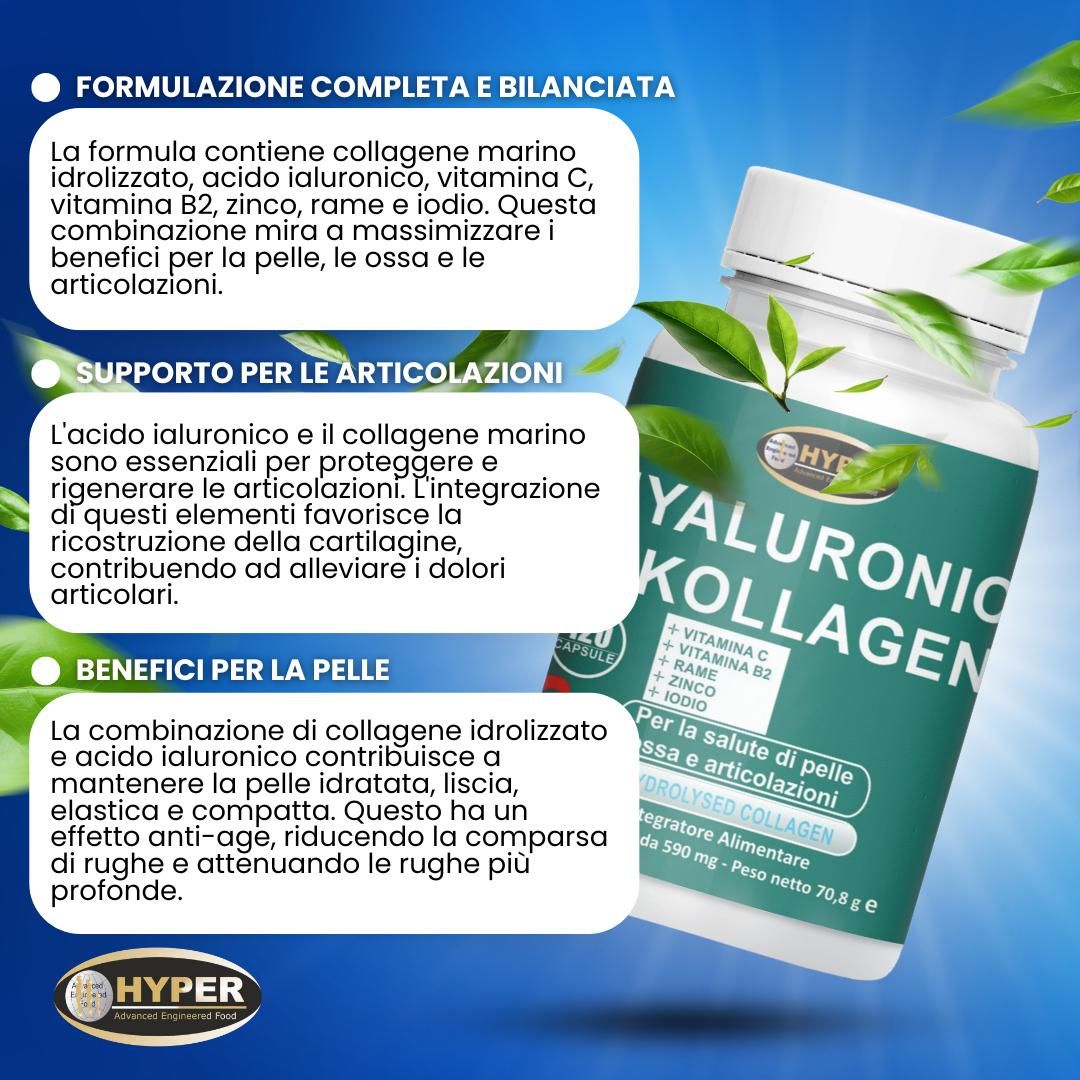 HYPER Hyaluronic Kollagen 120cps Acido Ialuronico + Collagene + Vitamine + Minerali Articolazioni