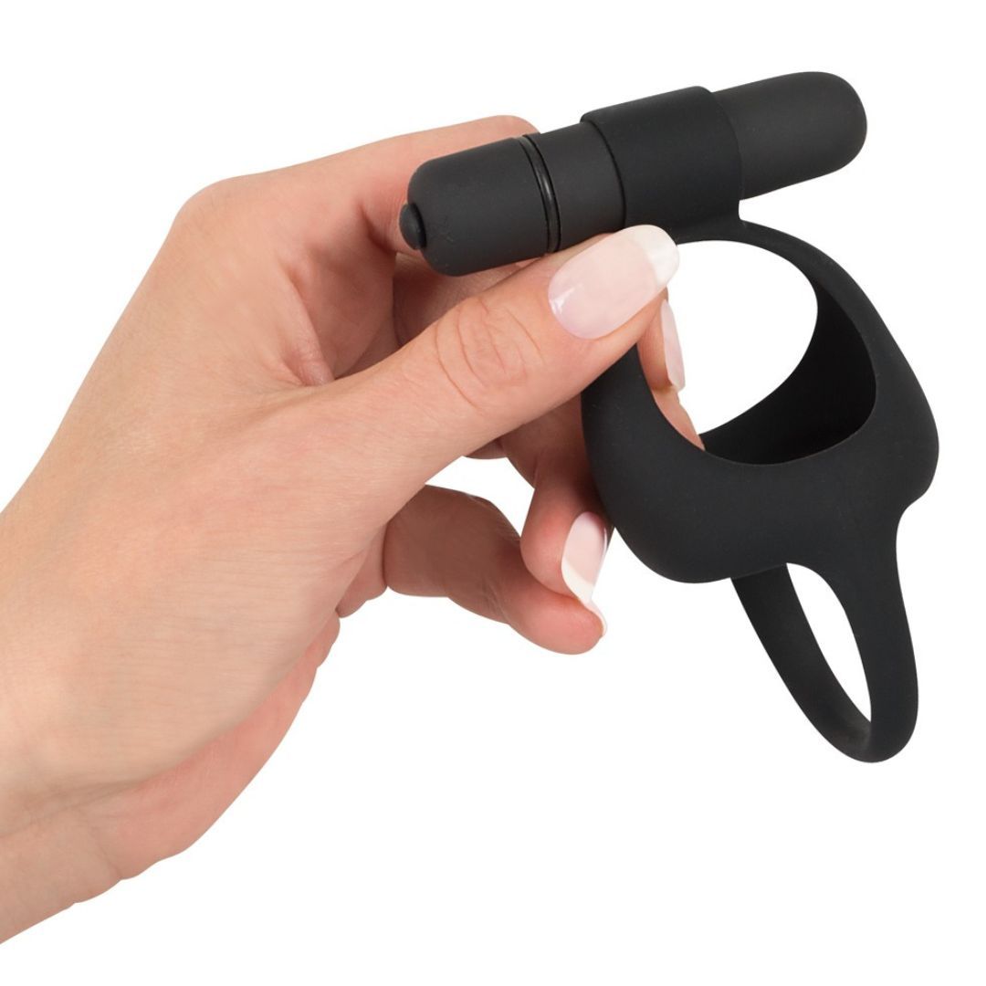 Anello per pene e testicoli "Anello vibrante per gallo e sfera" | Con Vibrobullet | Black Velvets