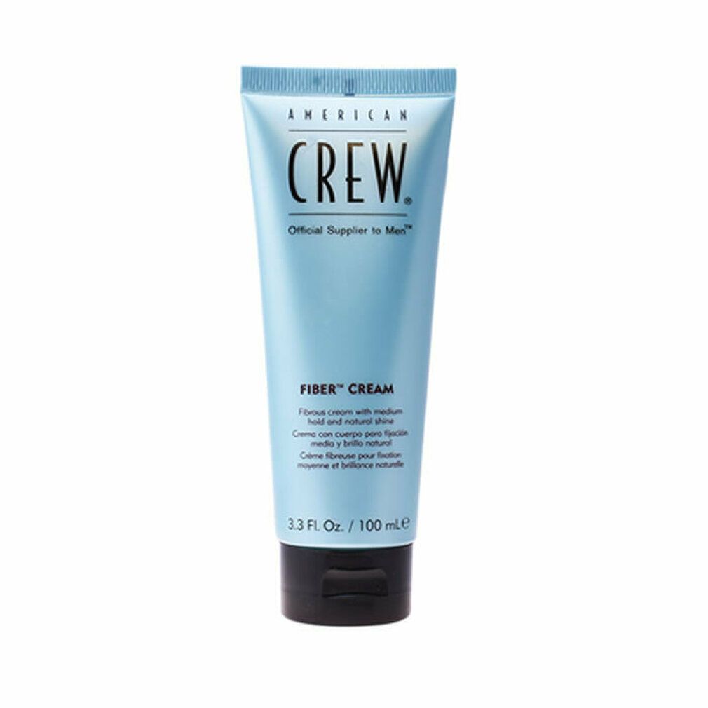 Tubo azzurro chiaro con tappo nero. Scritta: AMERICAN CREW, FIBER CREAM. Volume: 100 ml.