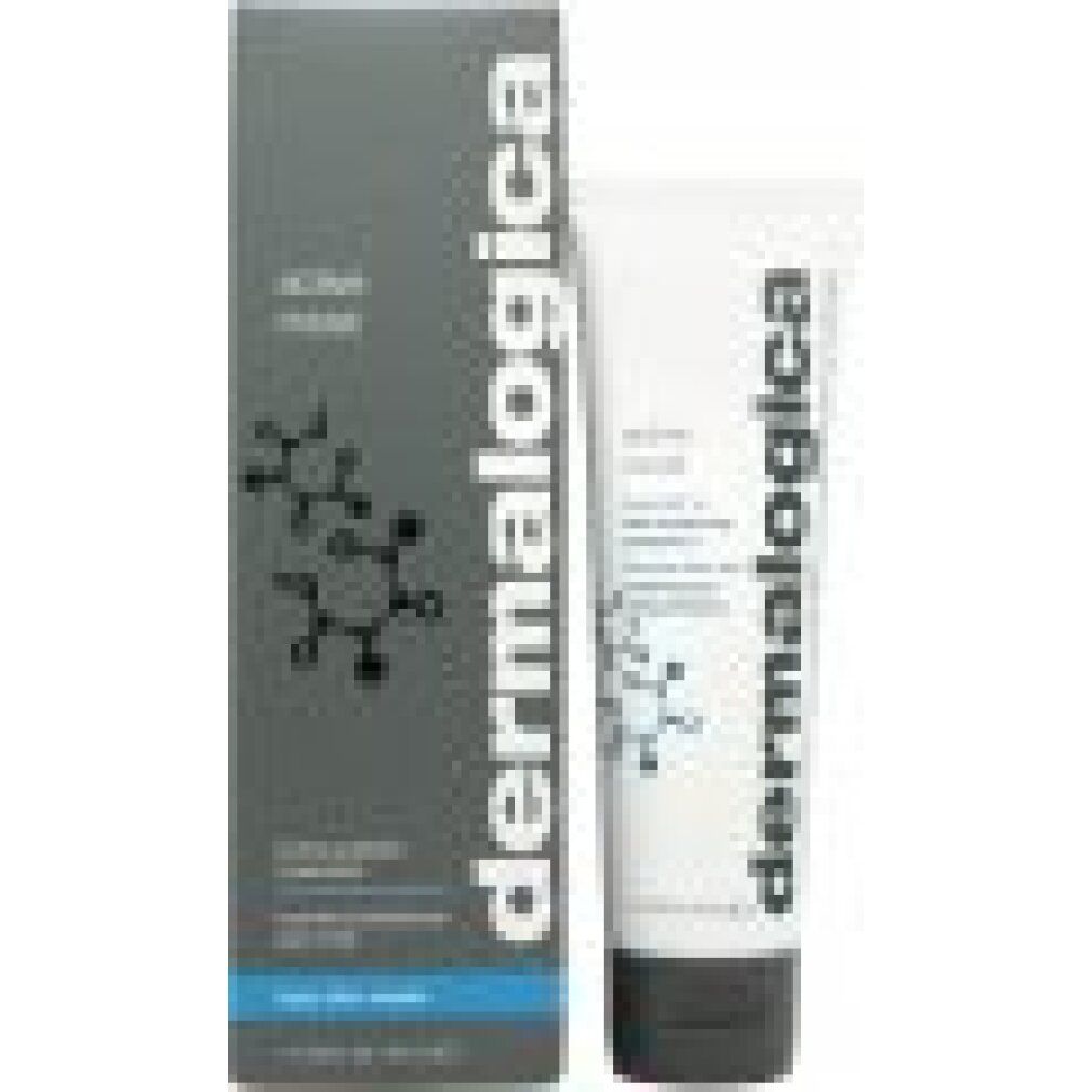 Dermalogica Active Moist. Tubo e scatola. Scatola grigia con testo bianco. Tubo bianco con tappo nero.