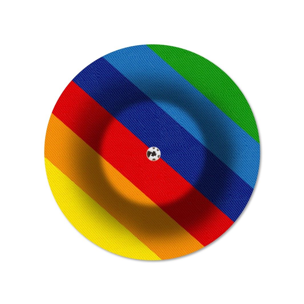 Cerotto di fissaggio rotondo con motivo arcobaleno e foro di ventilazione. Foro centrale per sensore.