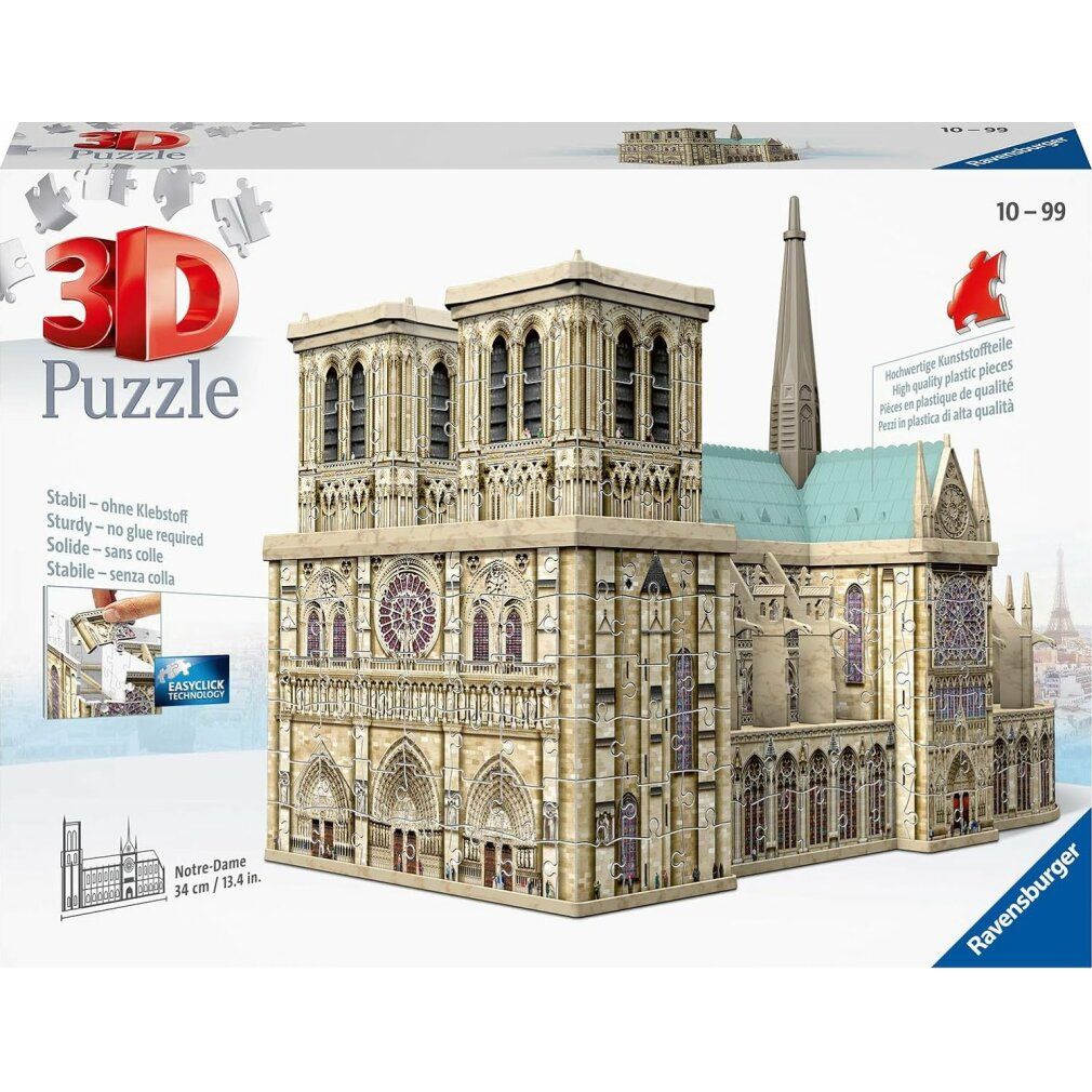 Puzzle 3D Cattedrale Notre-Dame, Parigi. Pezzi e puzzle assemblato. 324 pezzi. Istruzioni.