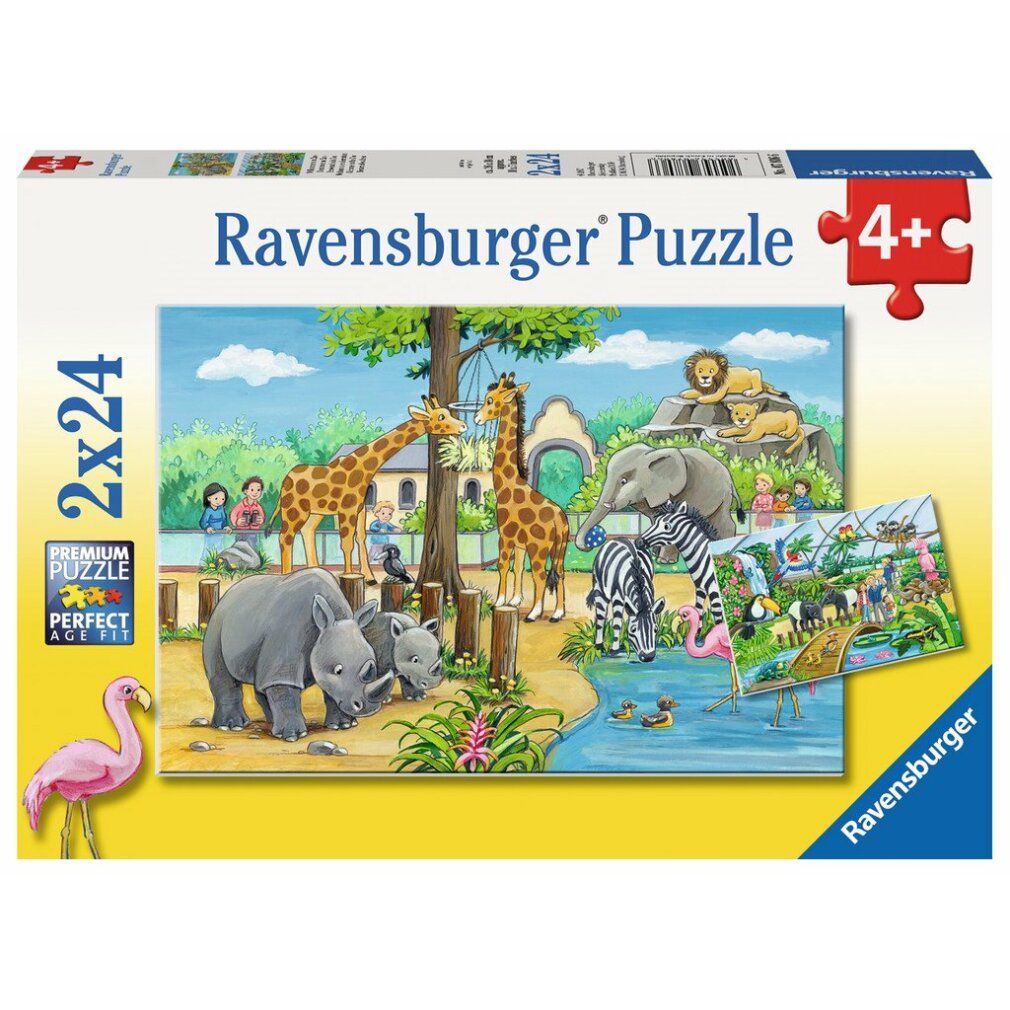 Scatola puzzle "Ravensburger Puzzle". Illustrazione di uno zoo con animali. 2x24 pezzi, dai 4 anni.