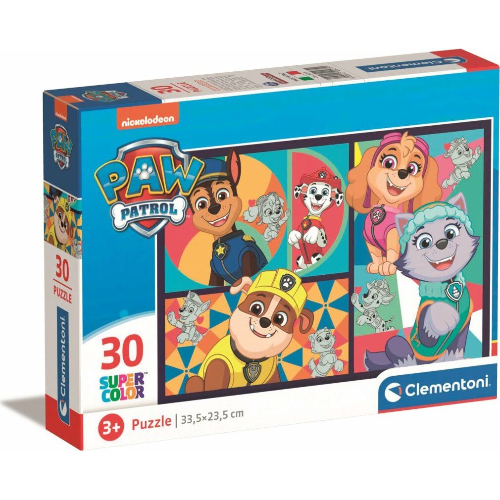 Confezione del puzzle Clementoni Paw Patrol. 30 pezzi, Super Color. Da 3 anni. Dimensioni: 33,5x23,5 cm.