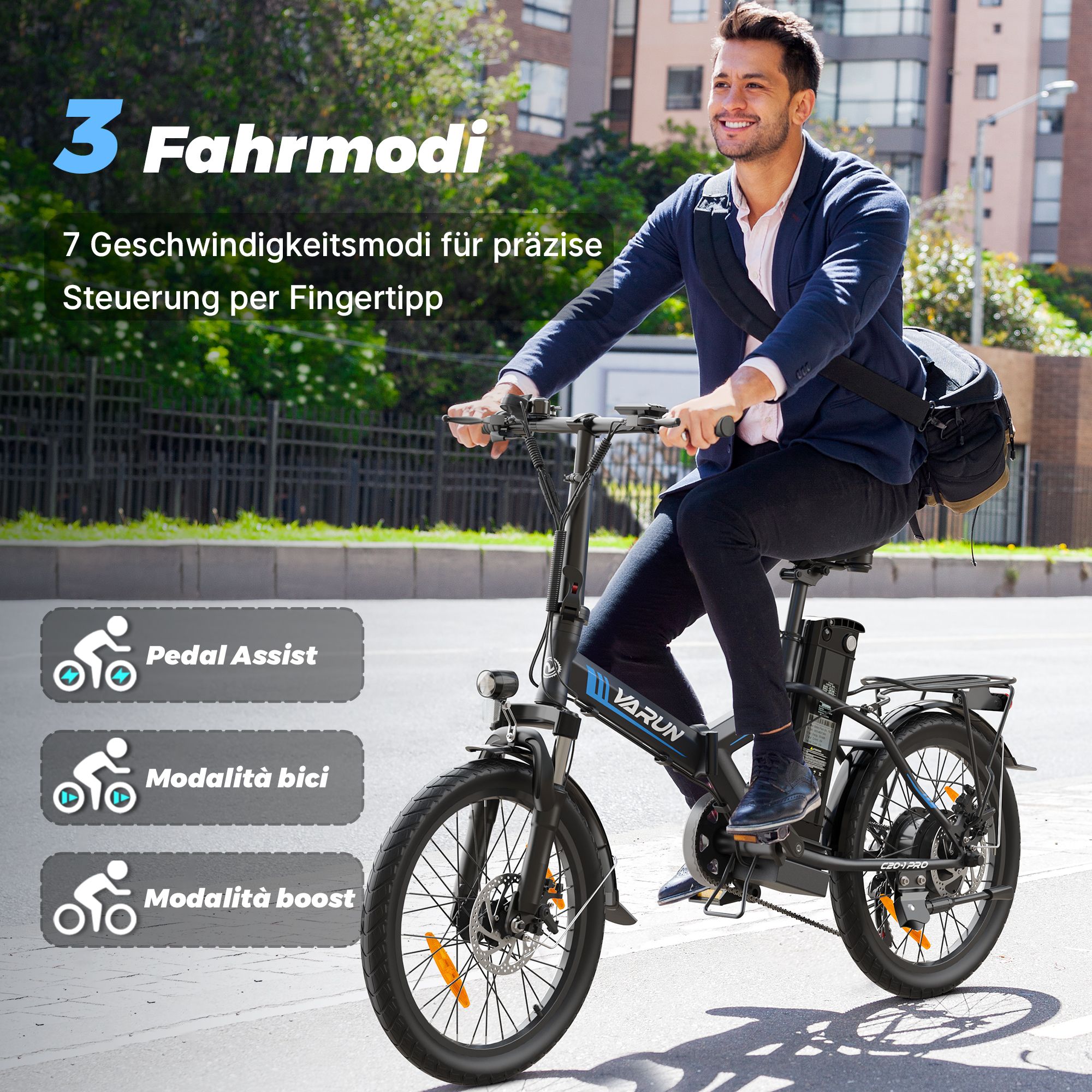 VARUN C20-1 PRO Bicicletta elettrica pieghevole, 48V 13Ah