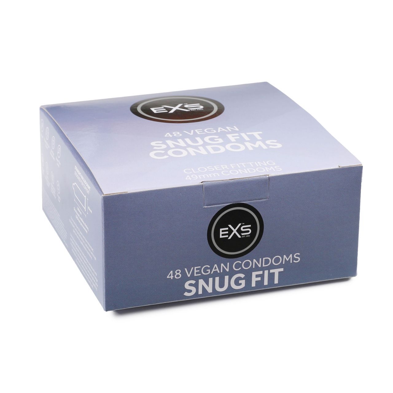 Confezione da 48 preservativi vegan EXS Snug Fit, vestibilità più aderente.