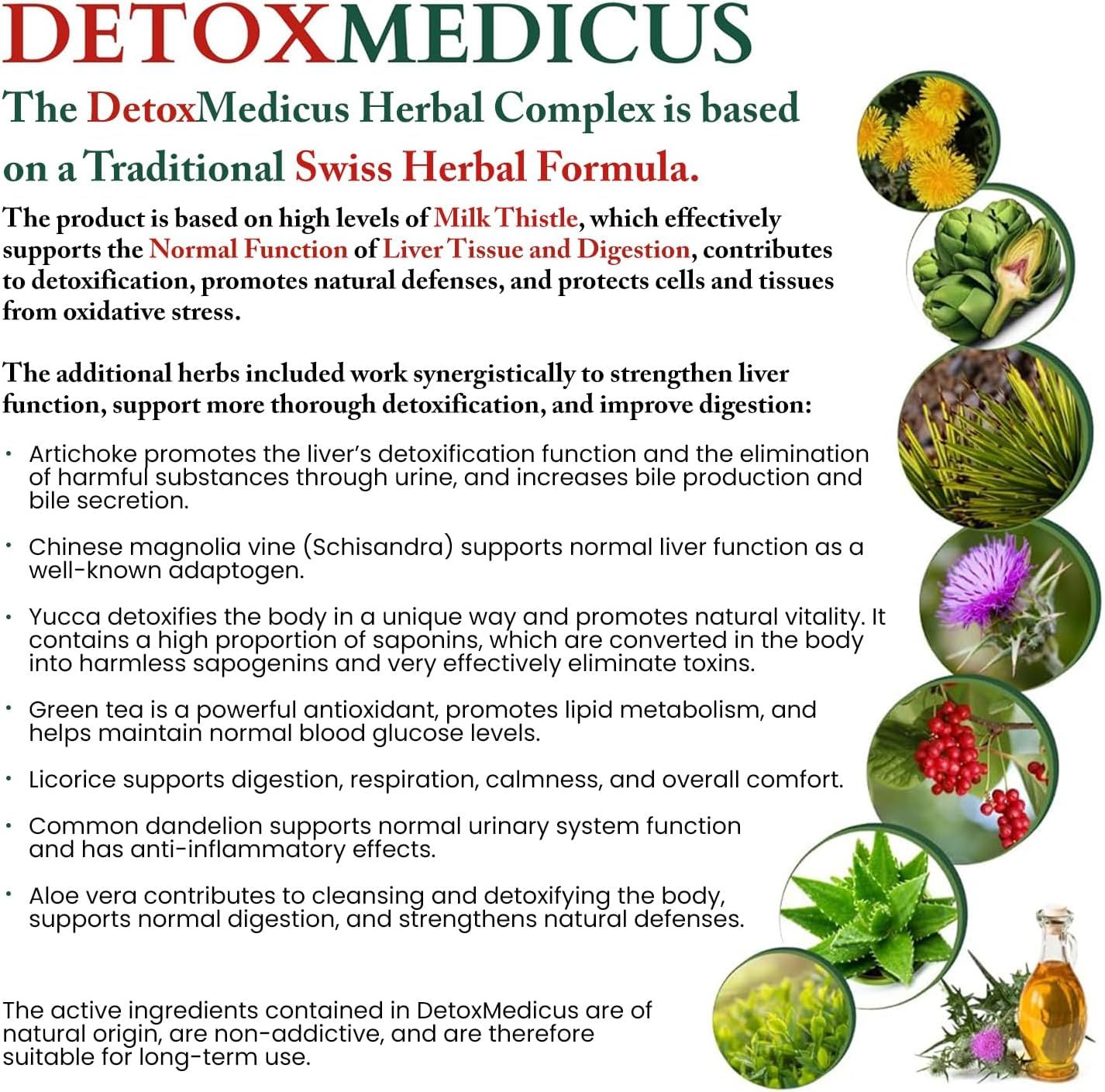Testo con informazioni su Detox Medicus. Tradizionale formula svizzera a base di erbe. Ingredienti ed effetti.