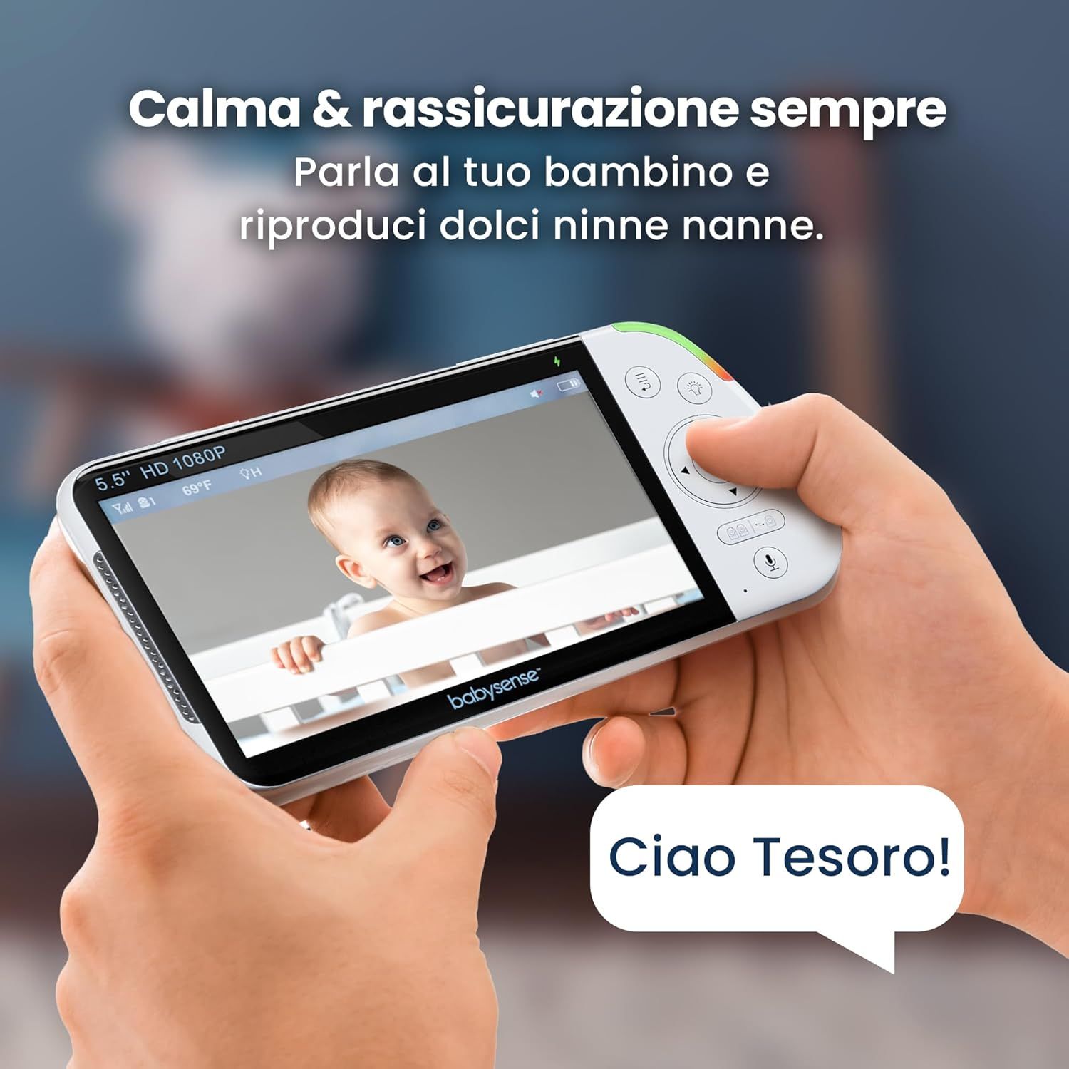 Baby monitor Full HD con schermo diviso e 2 telecamere Babysense