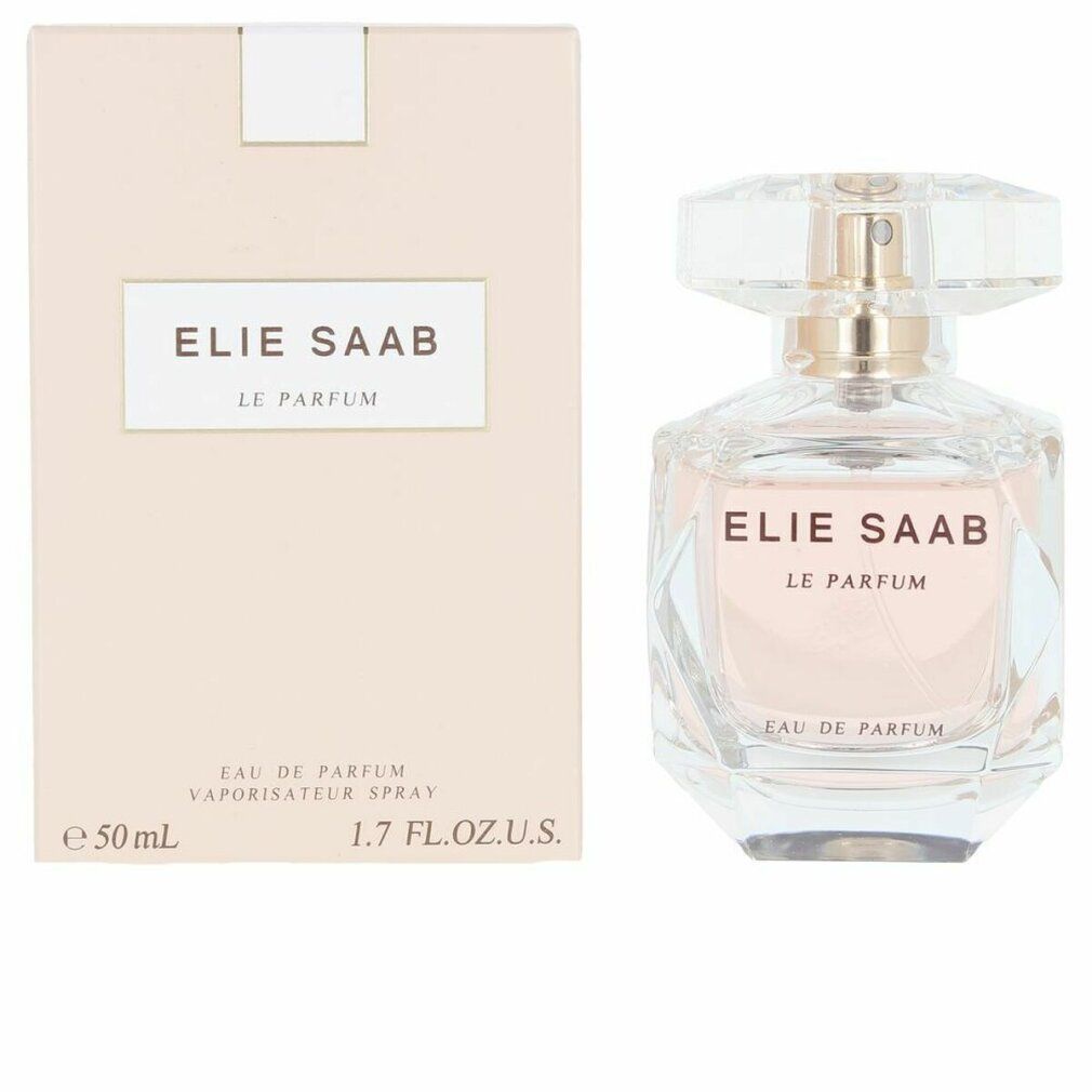 Flacone e confezione Elie Saab Le Parfum Eau de Parfum. Confezione beige con scritta. Flacone con tappo sfaccettato.
