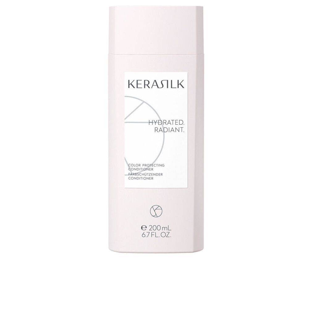 Conditioner Kerasilk bianco. Scritta: Hydrated, Radiant. Conditioner protezione colore. 200 ml.
