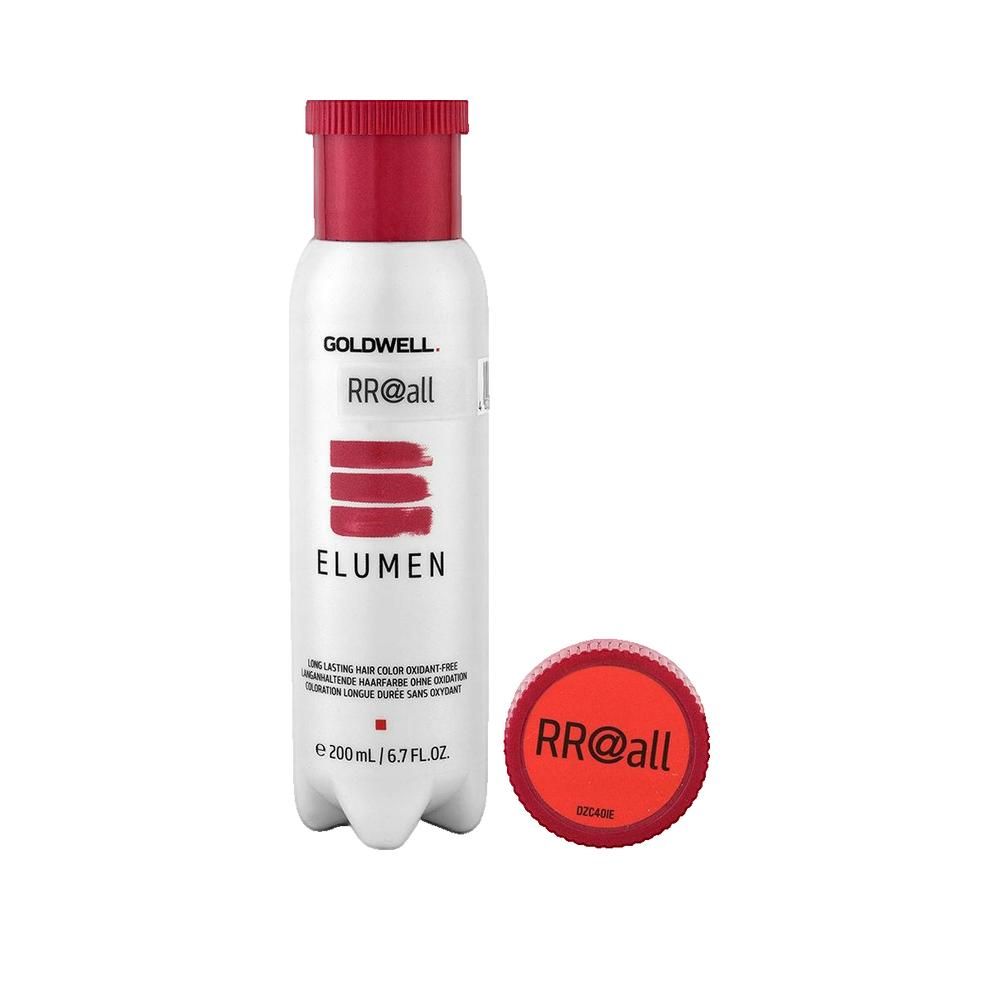 Flacone Goldwell Elumen con tappo rosso e tappo separato. Testo: RR@all, Elumen, 200 ml / 6.7 FL.OZ.