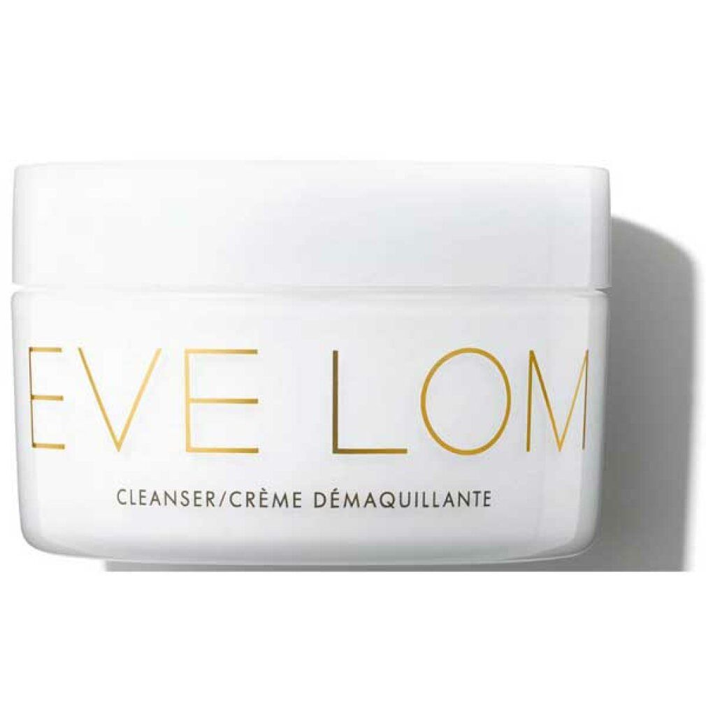 Vasetto bianco con scritta dorata "EVE LOM" e "CLEANSER/CRÈME DÉMAQUILLANTE".