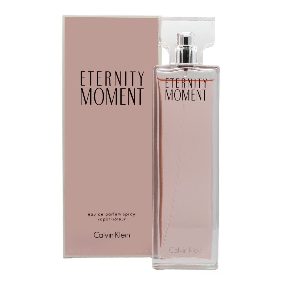 Flacone e confezione con "Eternity Moment" e "Calvin Klein". Eau de parfum spray.