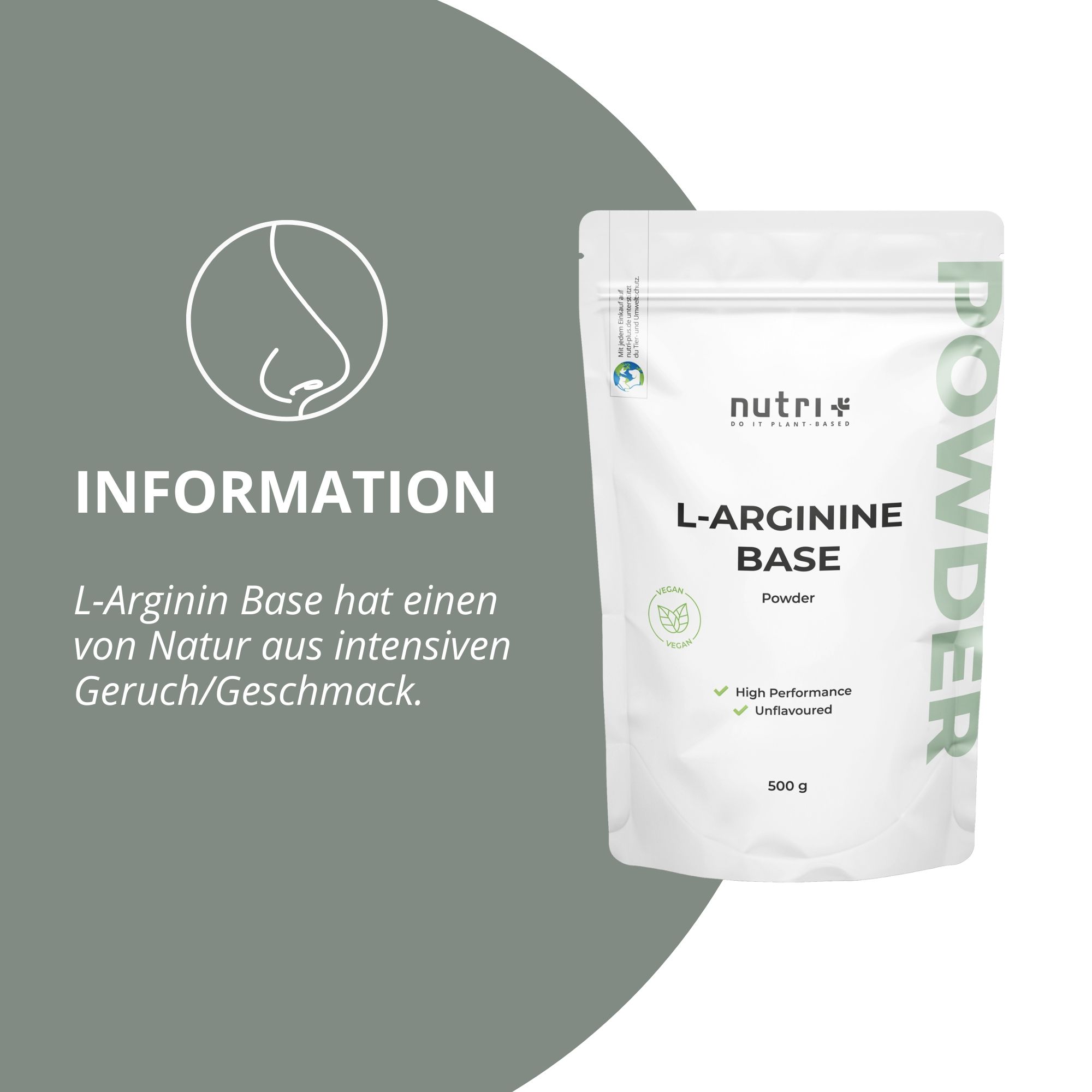 Grafica con nutri+ L-Arginina Base Pulver. Nota: odore/sapore intenso.