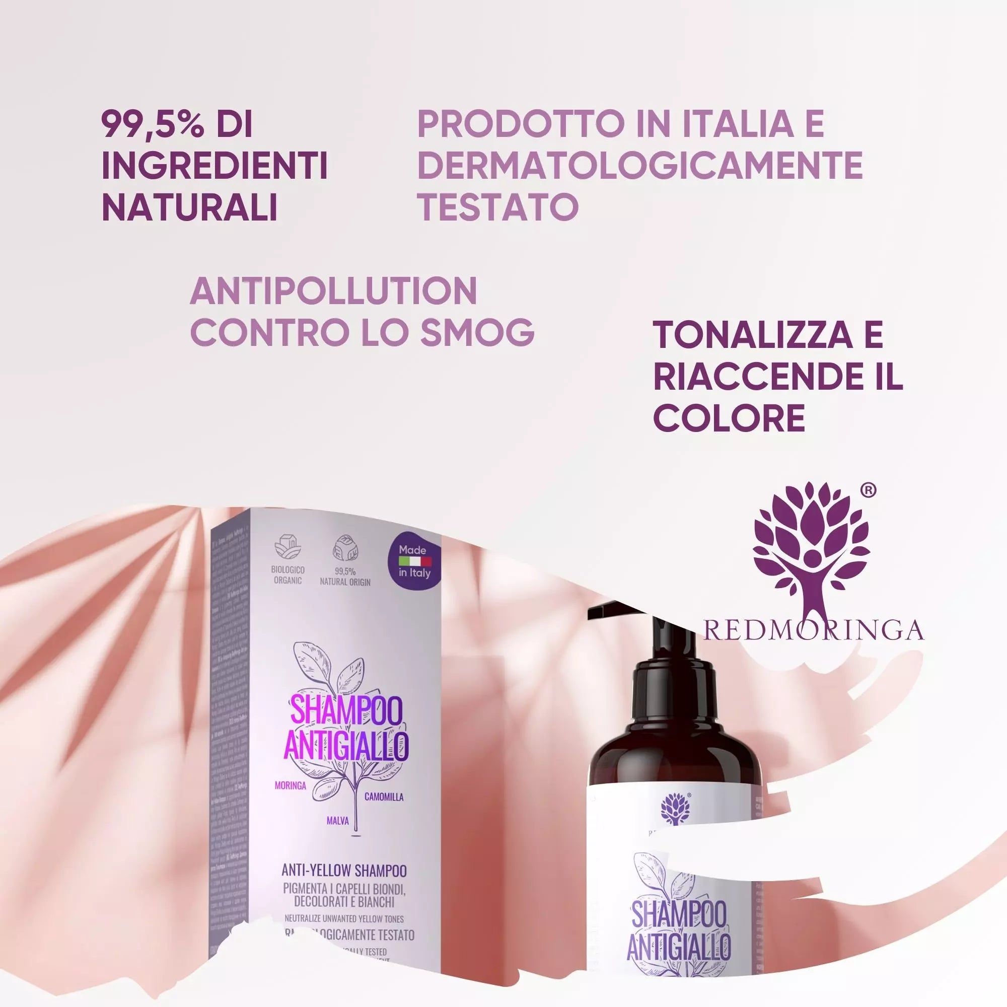 Shampoo Antigiallo BIO alla Moringa – Capelli Biondi e Bianchi Luminosi