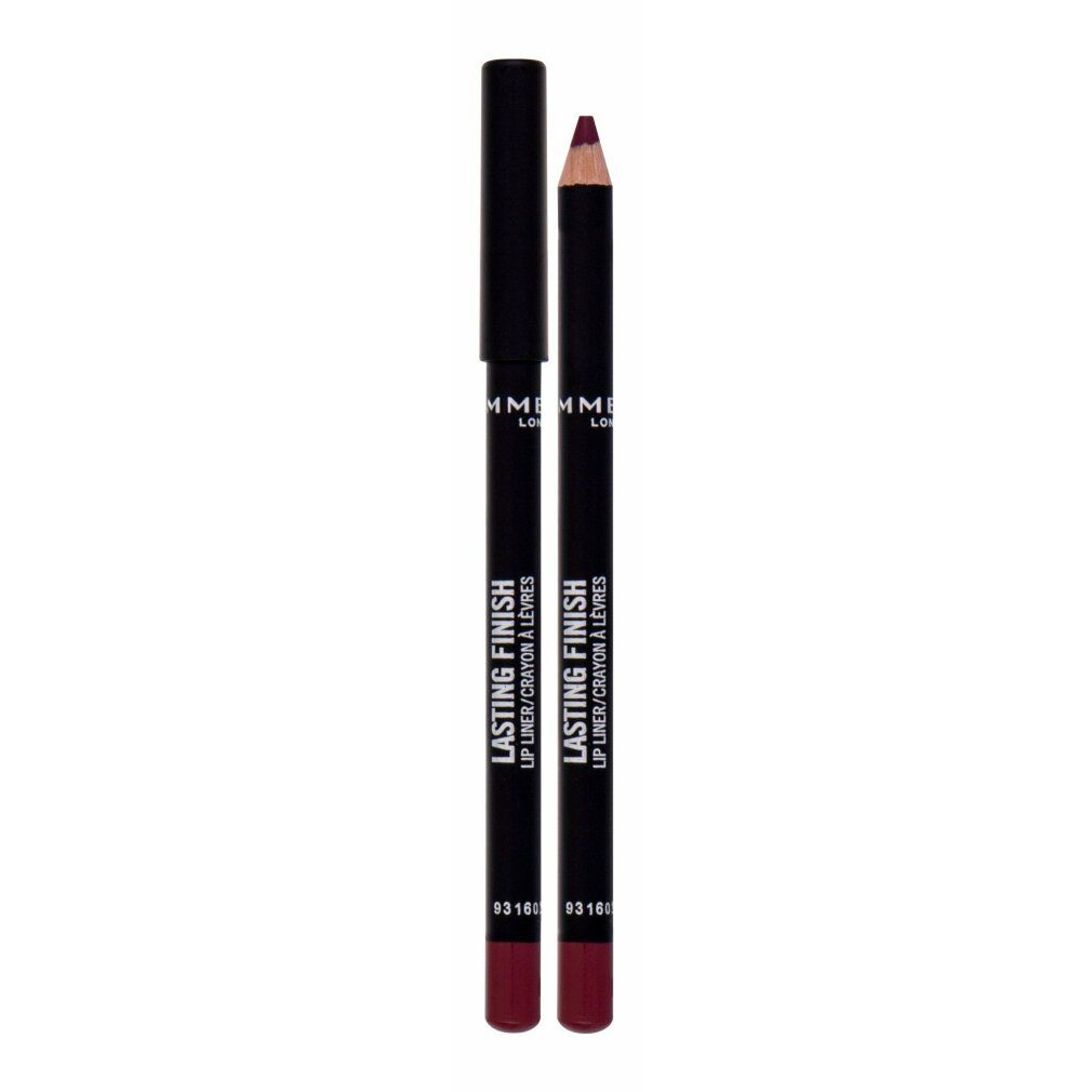 Due matite labbra Rimmel London Lasting Finish Wine. Matite nere con cappuccio. Scritta: Lasting Finish, Lip Liner/Crayon à Lèvres.