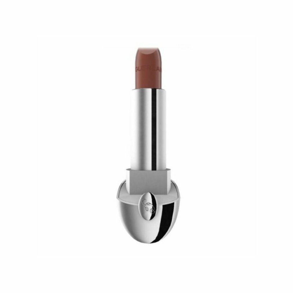 Rossetto aperto in astuccio argentato. Rossetto color marrone chiaro.