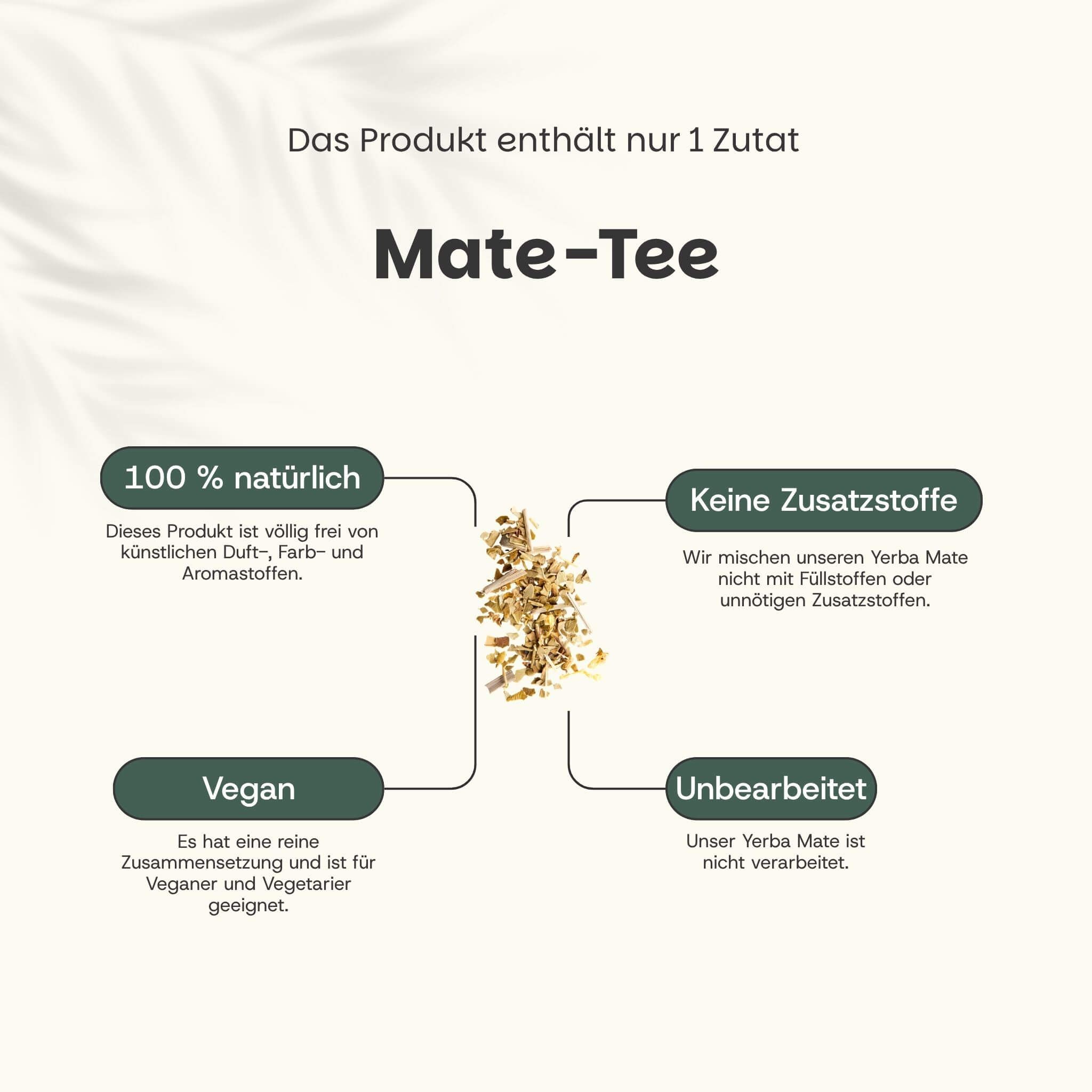 Tè Mate: 100% naturale, vegano, senza additivi, non trattato. Un solo ingrediente.