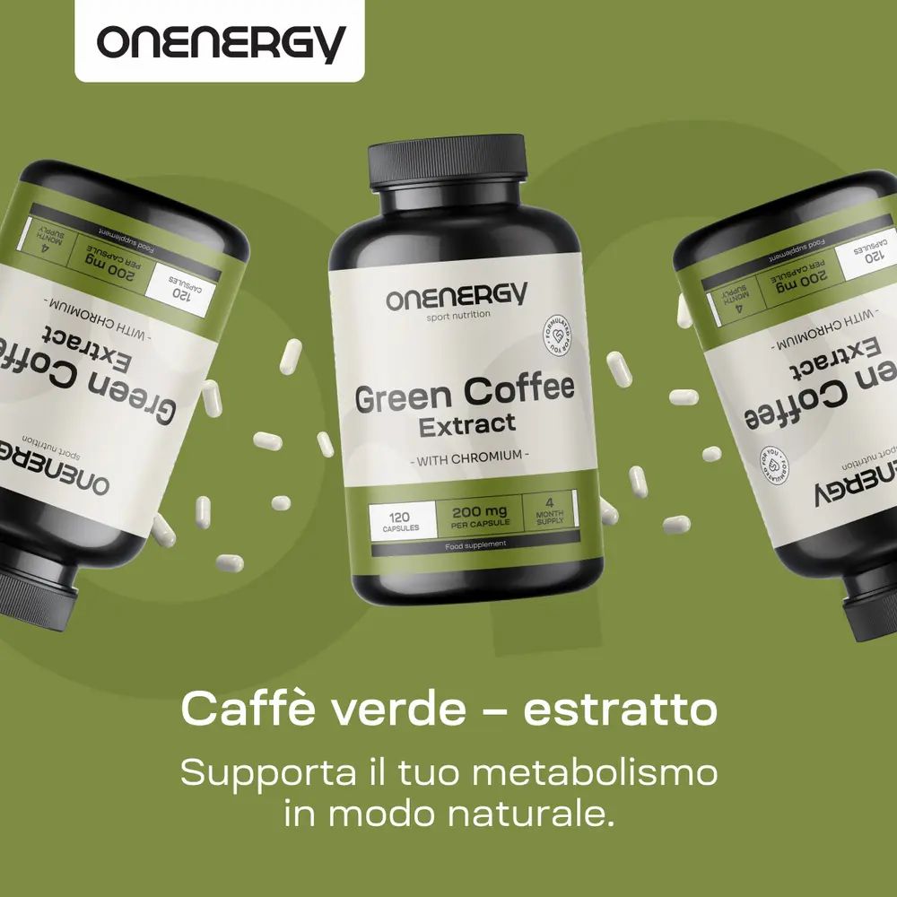 Flacone "Green Coffee Extract", 120 capsule, scorta per 4 mesi.