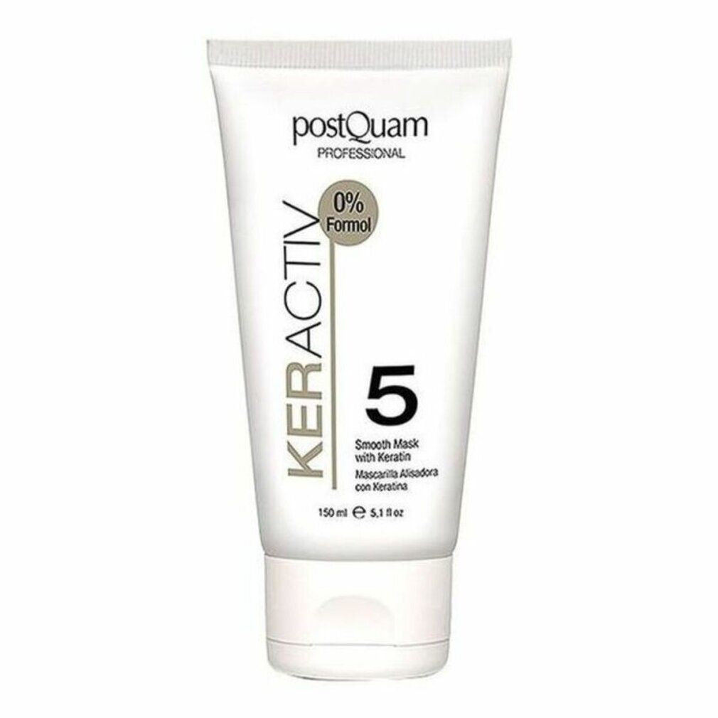Tubo bianco con scritta nera KERACTIV 5, 'Smooth Mask with Keratin'. Marca: postQuam PROFESSIONAL. 0% Formal.