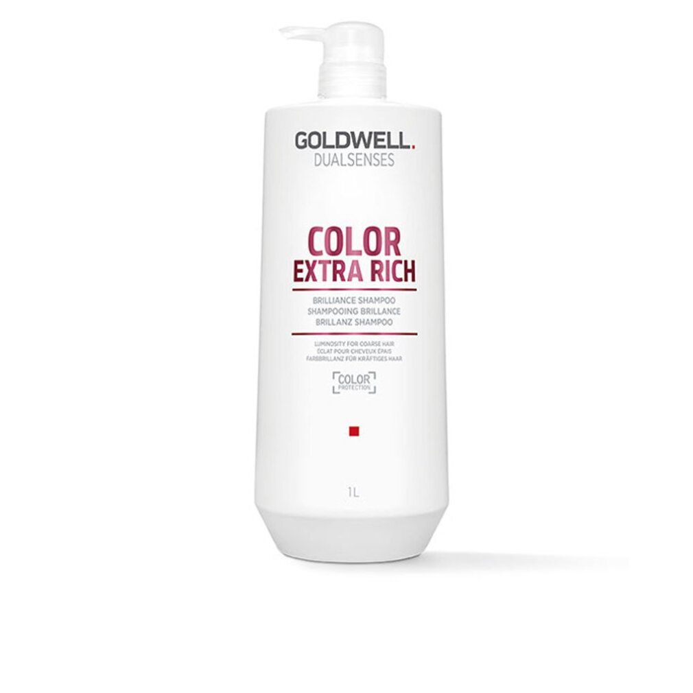 Goldwell Dual Senses Color Extra Rich Shampoo. Flacone bianco con dosatore. Scritta Color Extra Rich. 1L.