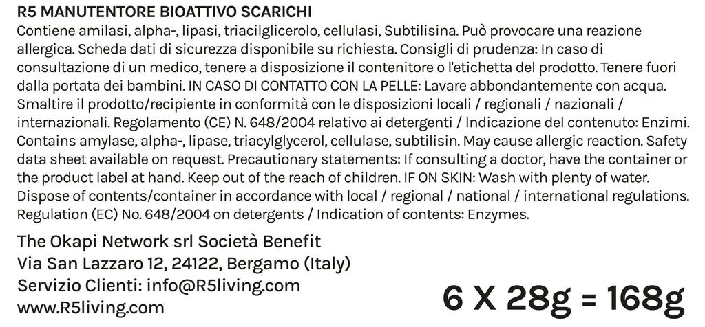 R5 Manutentore Bioattivo Scarichi 6 Monodosi, Additivo con Microrganismi Effettivi