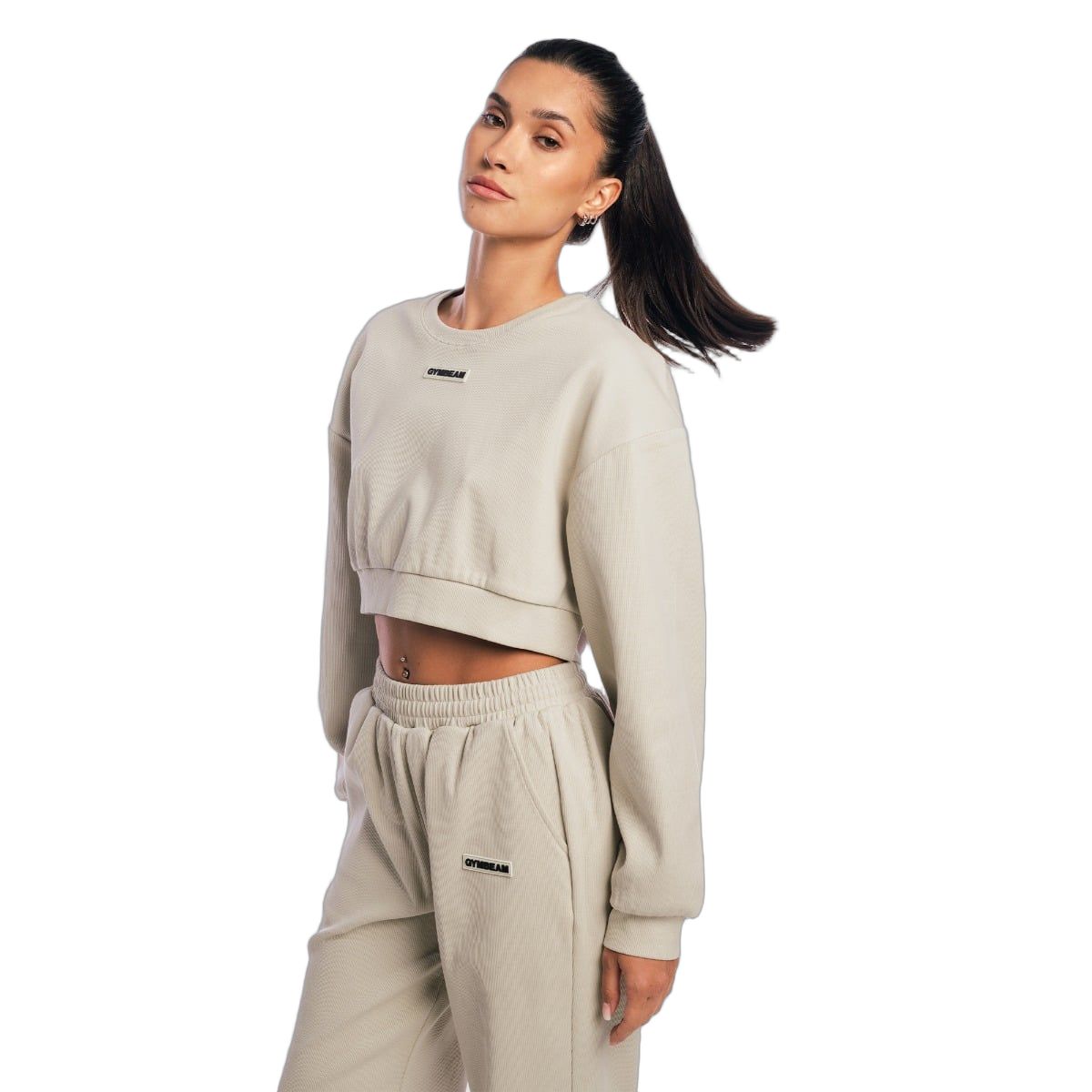 GymBeam Felpa donna cropped Aura grigia senza cappuccio a maniche lunghe