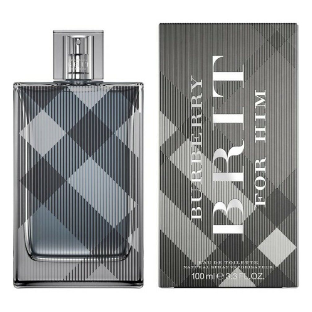 Burberry Brit for Him Eau de Toilette Spray. Flacone e confezione con motivo a quadri. 100 ml.