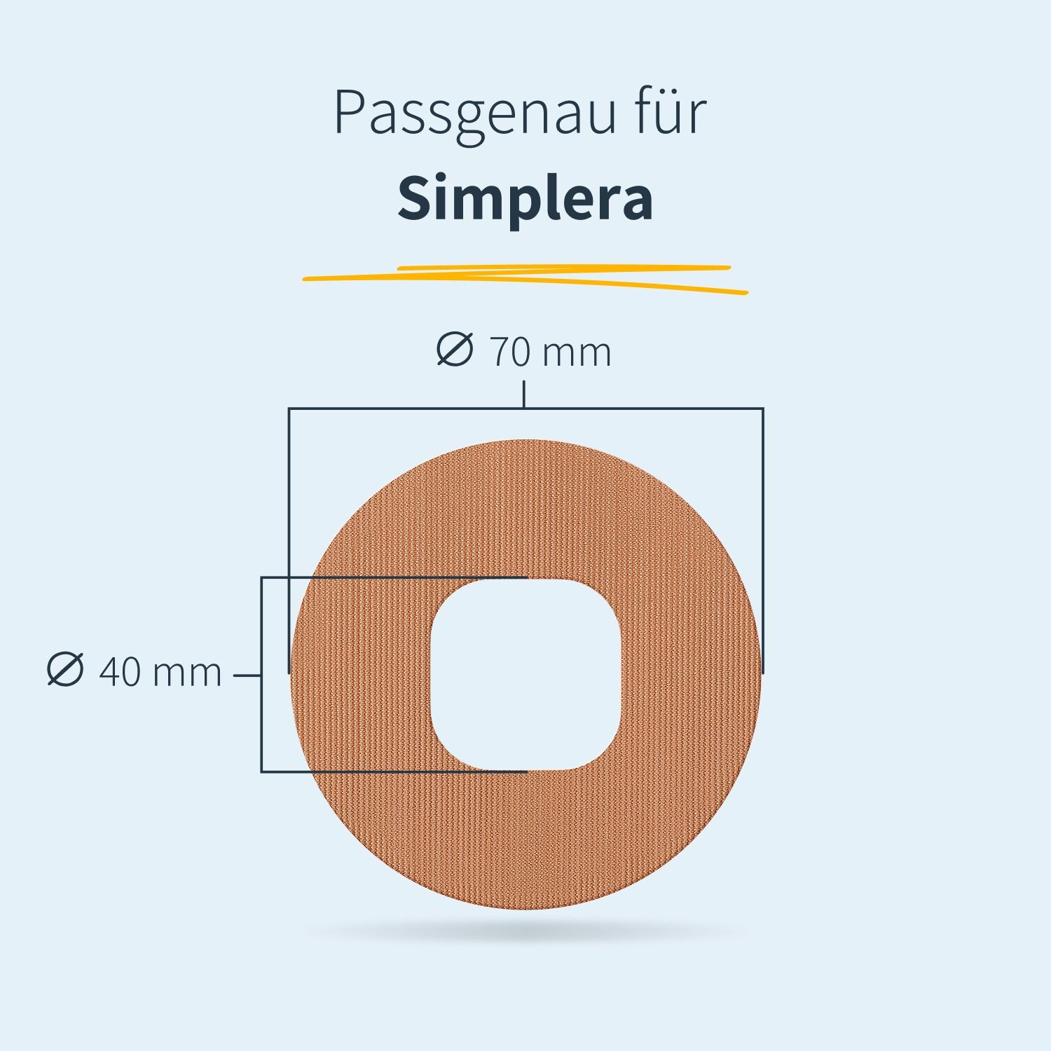 Cerotto rotondo beige con apertura quadrata. Diametro: 70 mm. Apertura: 40 mm. Testo: Adatto per Simplera.