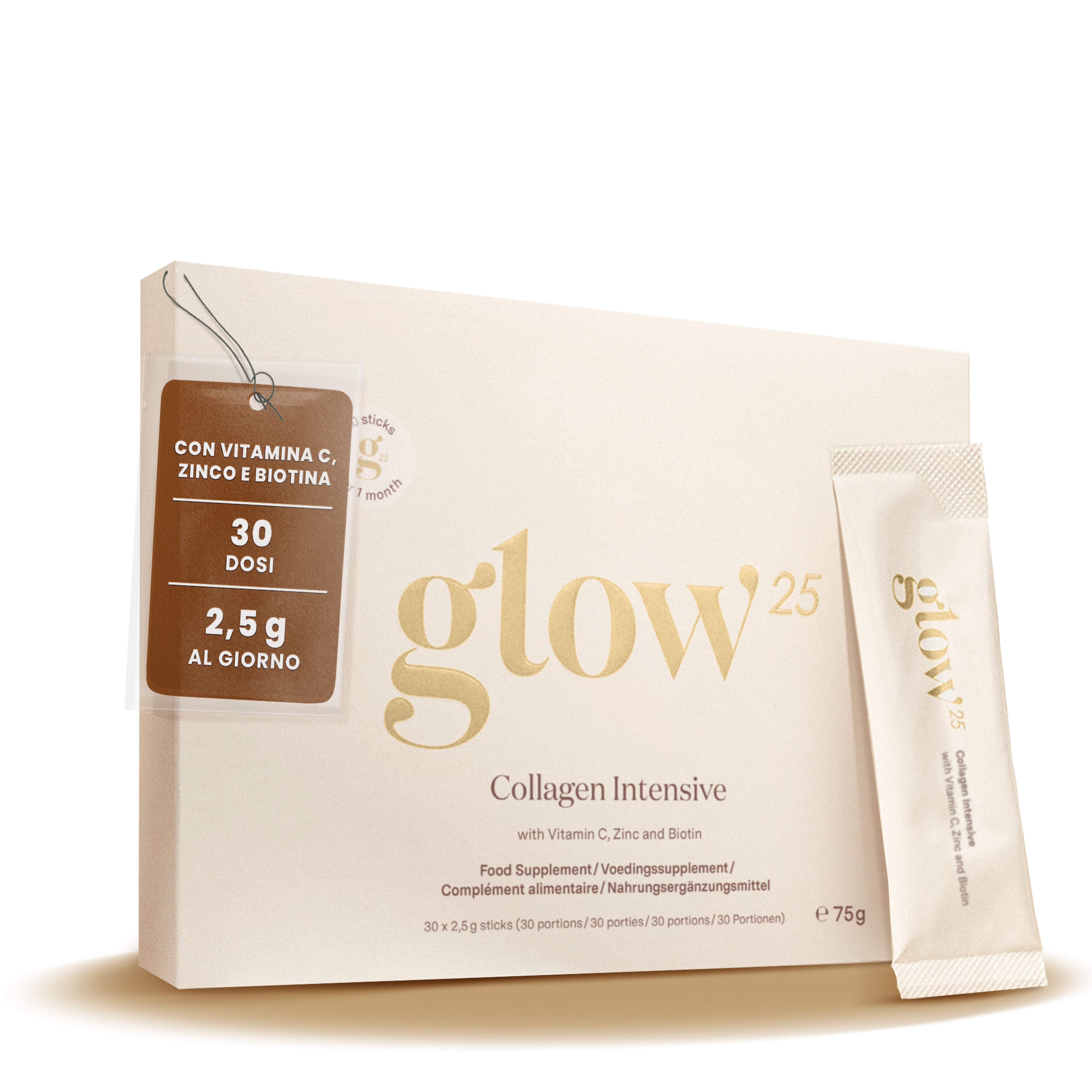 Glow25® Collagen Intensive [30 bustine] – Con tripeptidi, vitamina C, zinco e biotina