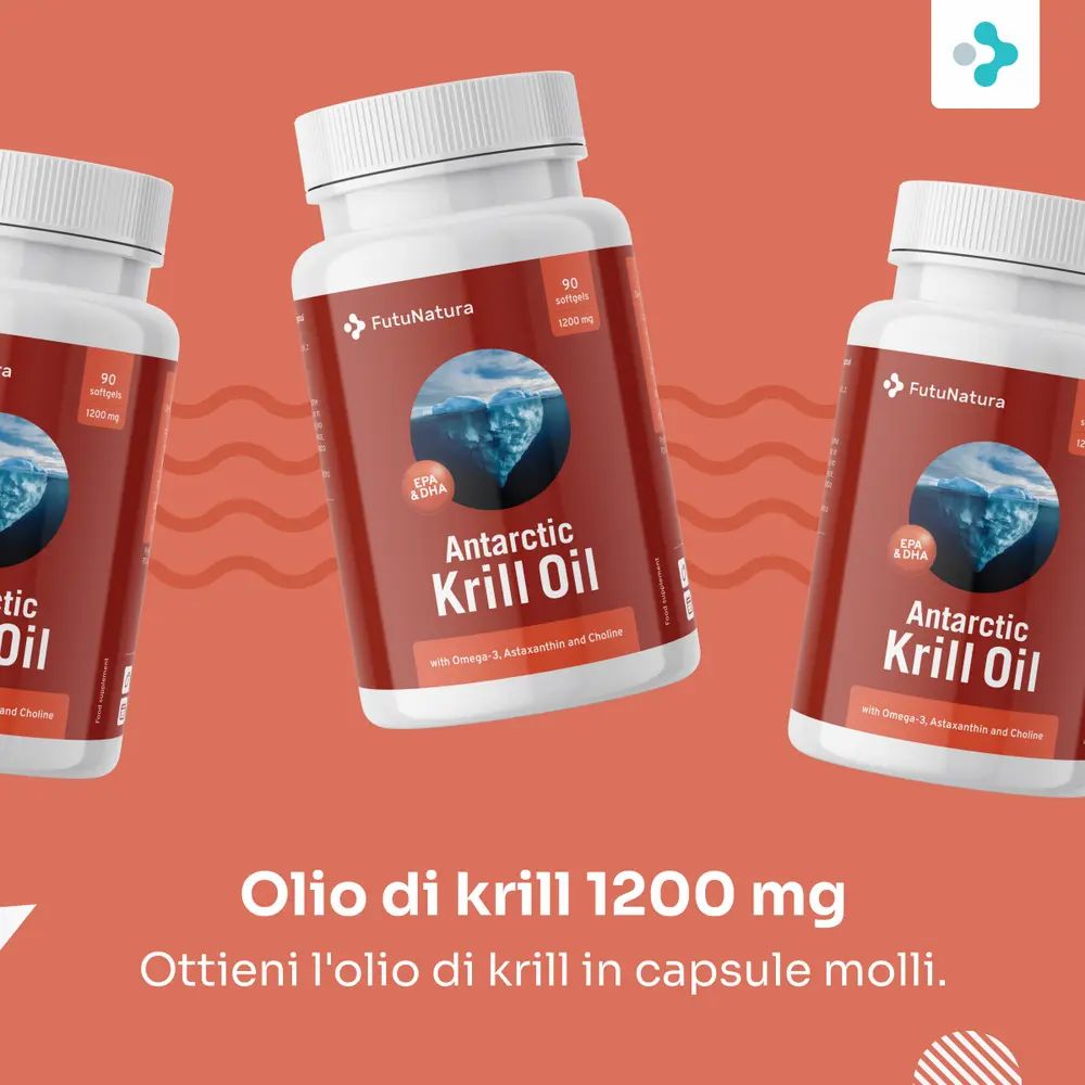 Tre flaconi FutuNatura Olio di krill 1200 mg, 90 capsule morbide.