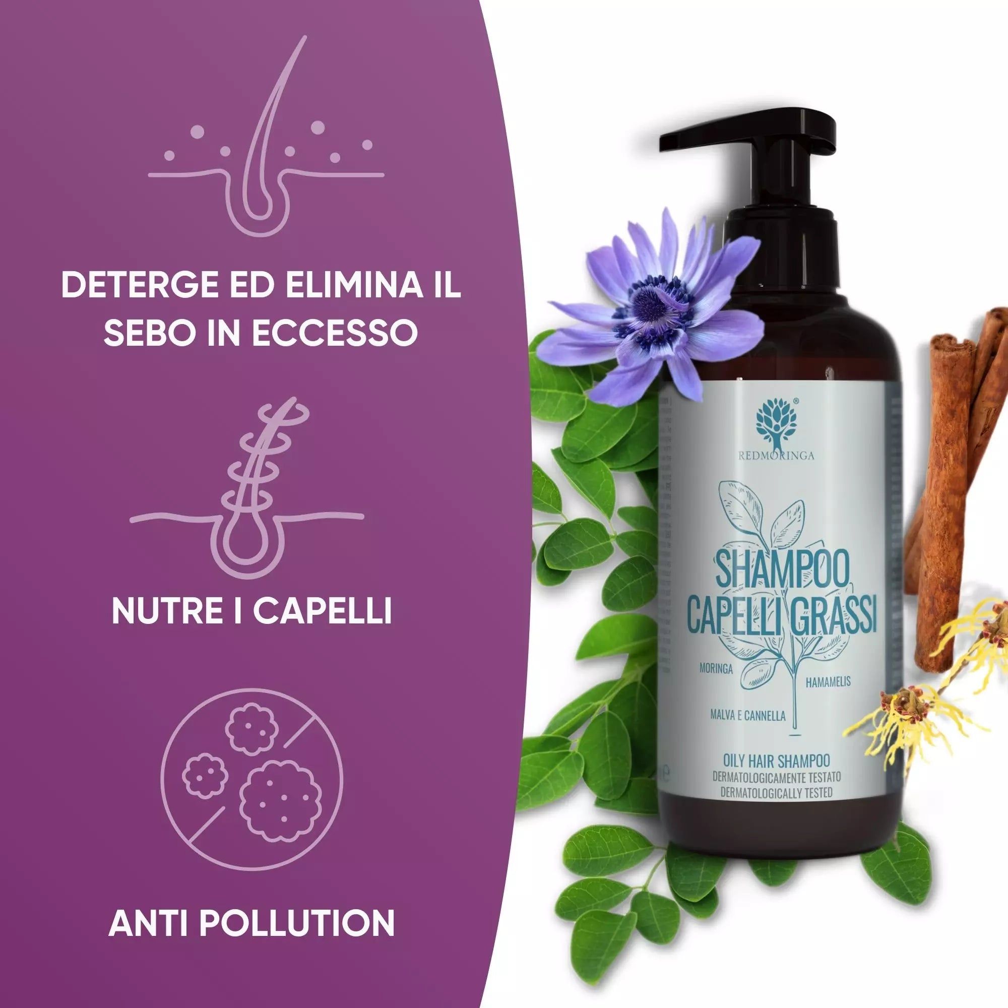 Shampoo Capelli Grassi BIO alla Moringa – Sebo Equilibrato a Lungo