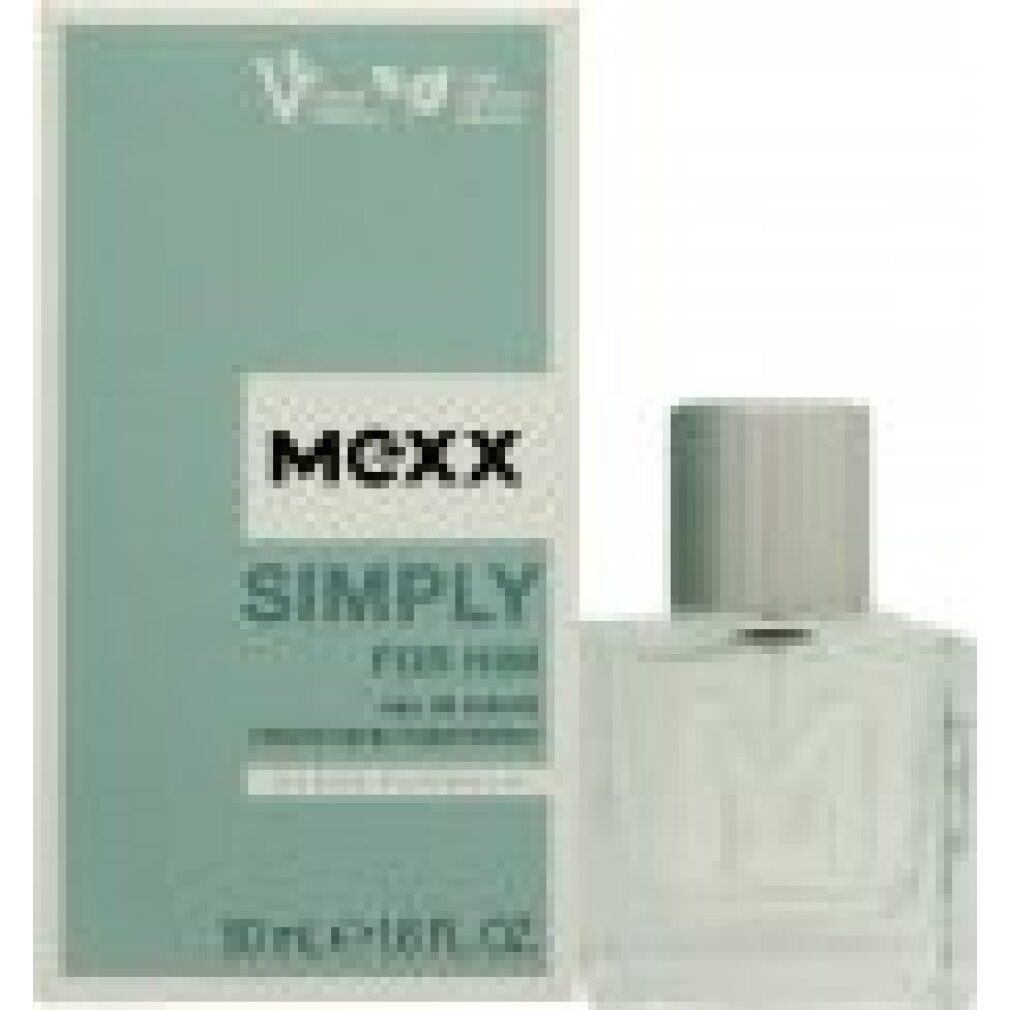 Flacone in vetro e confezione. Scritta: MEXX SIMPLY FOR HIM. 50 ml.