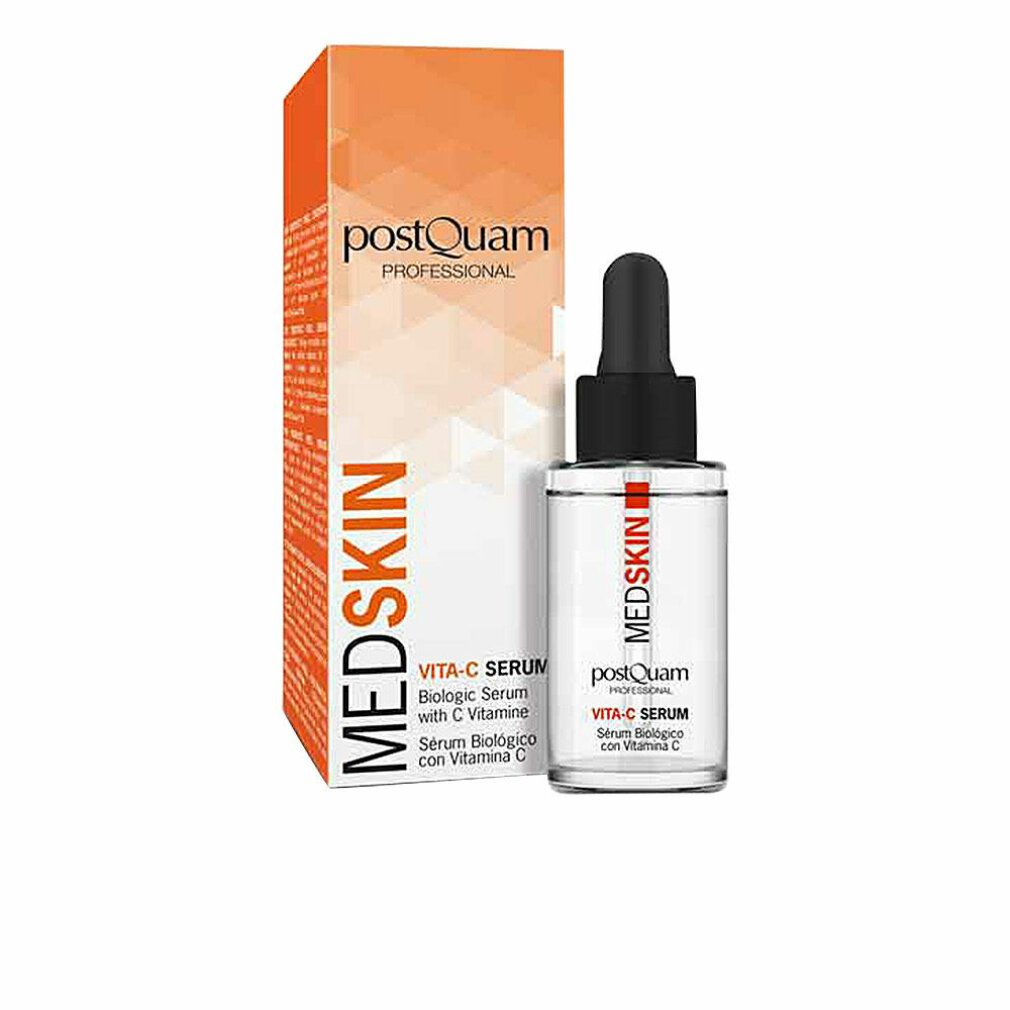 Flacone di siero con pipetta e confezione. Scritta: Medskin, Vita-C Serum, Serum Biologico con Vitamina C.