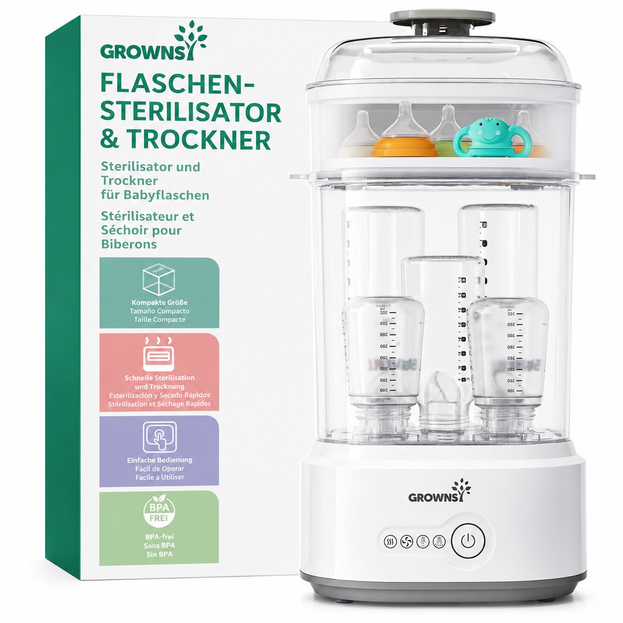 Sterilizzatore per biberon con funzione di asciugatura 5 in 1 Grownsy