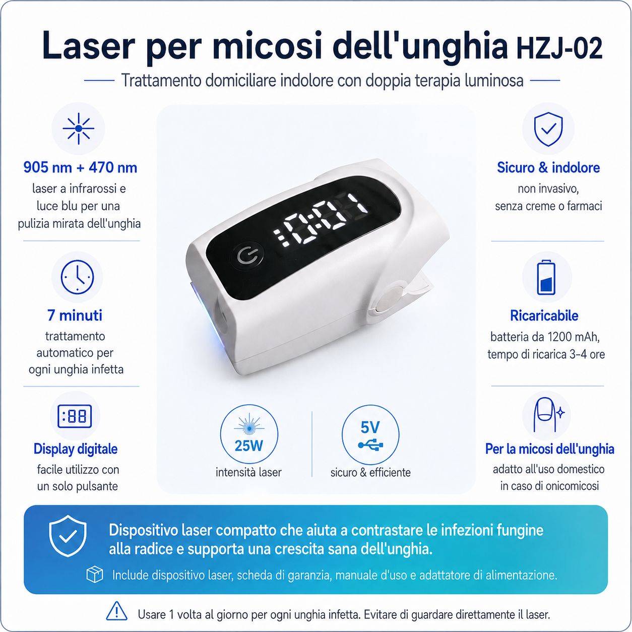 Informazioni sul prodotto per il Laser HZJ-02 per micosi ungueale.