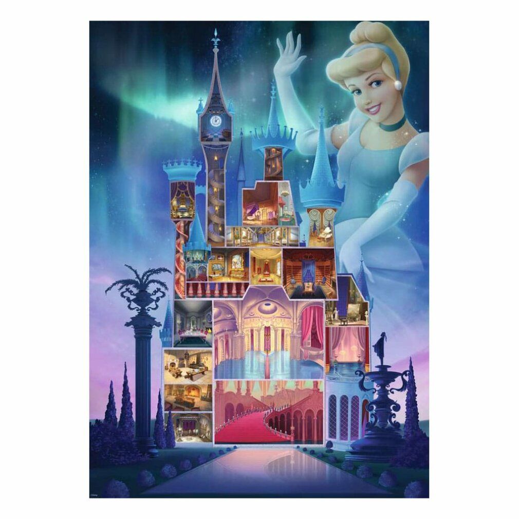 Motivo del puzzle: Cenerentola davanti al castello. Castello con viste interne. Paesaggio celeste. 1000 pezzi.