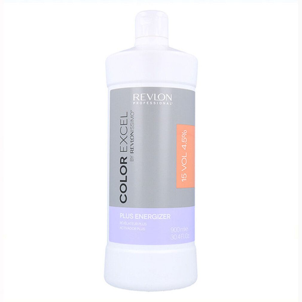 Flacone Revlon Color Excel Plus Energizer 15 Vol. con etichetta. Accenti grigi, arancioni e viola. 1000ml.