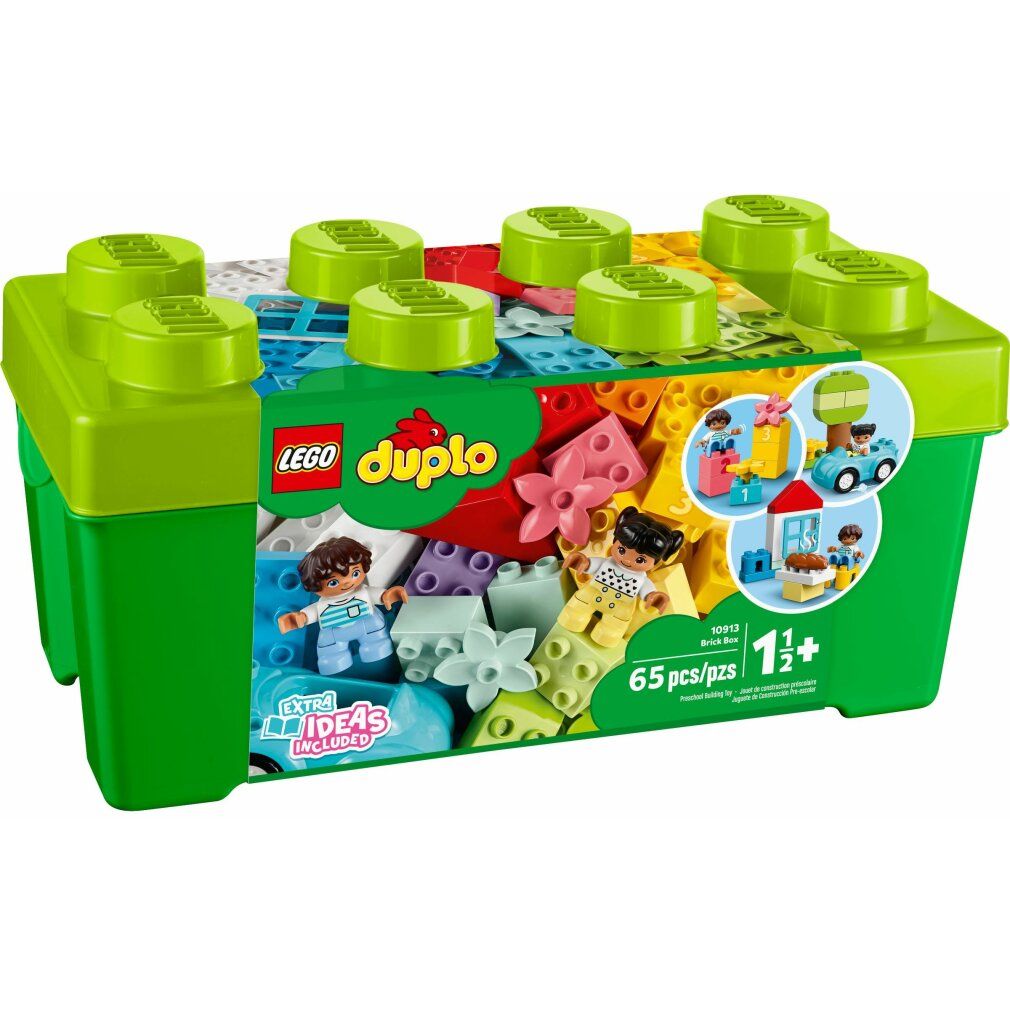 LEGO Duplo Brick Box verde con mattoncini, personaggi e fiori colorati. Età consigliata 1 1/2+. 65 pezzi.