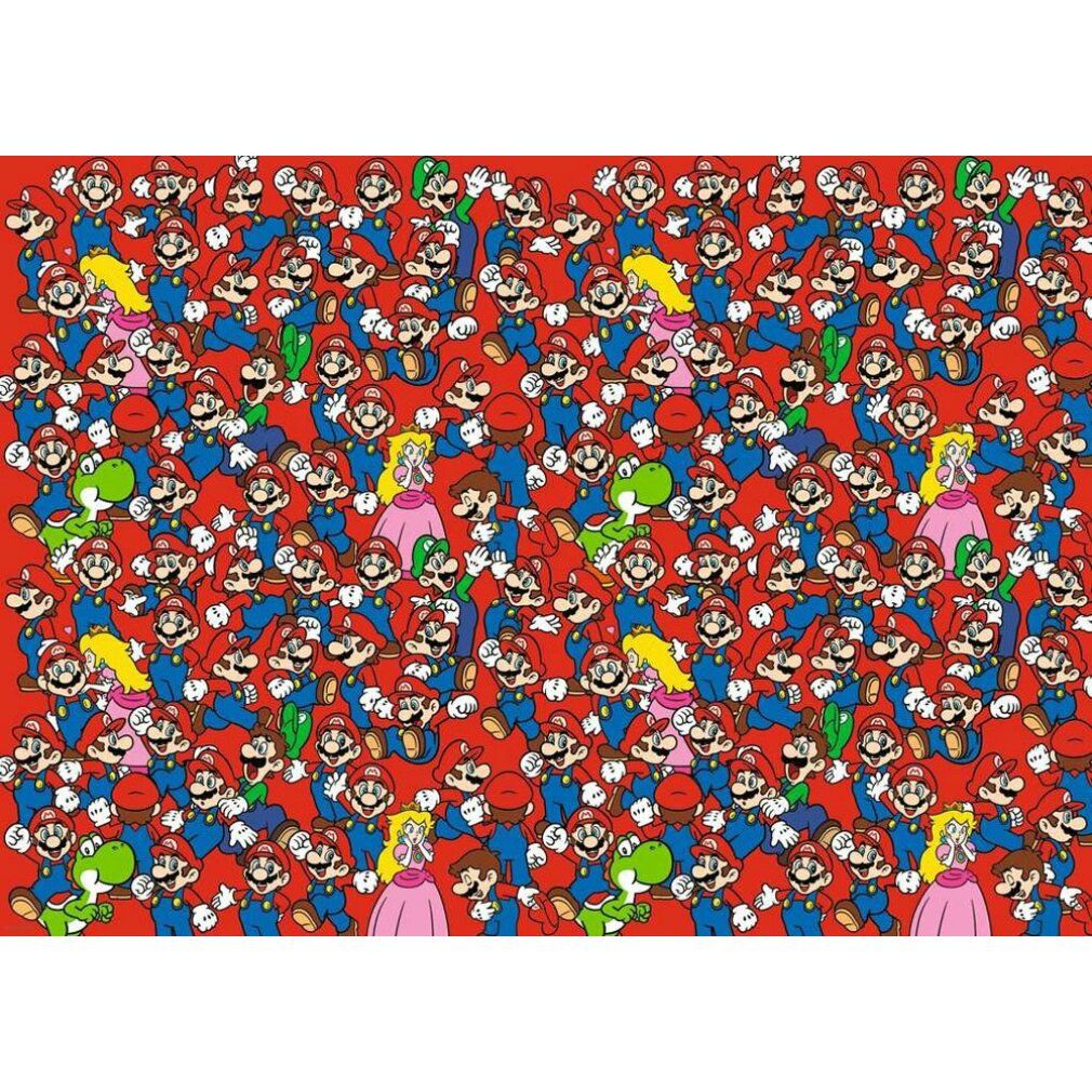 Puzzle Super Mario. Molti personaggi su sfondo rosso. Senza confezione.